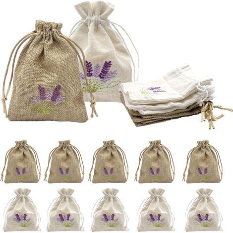 Set Mit 12 Leeren Lavendelsäckchen Zum Befüllen, Jutebeuteln Mit Kordelzug, Baumwolle Und Leinen, Hochzeitsschmuck, Gewürzen Und Kräutern