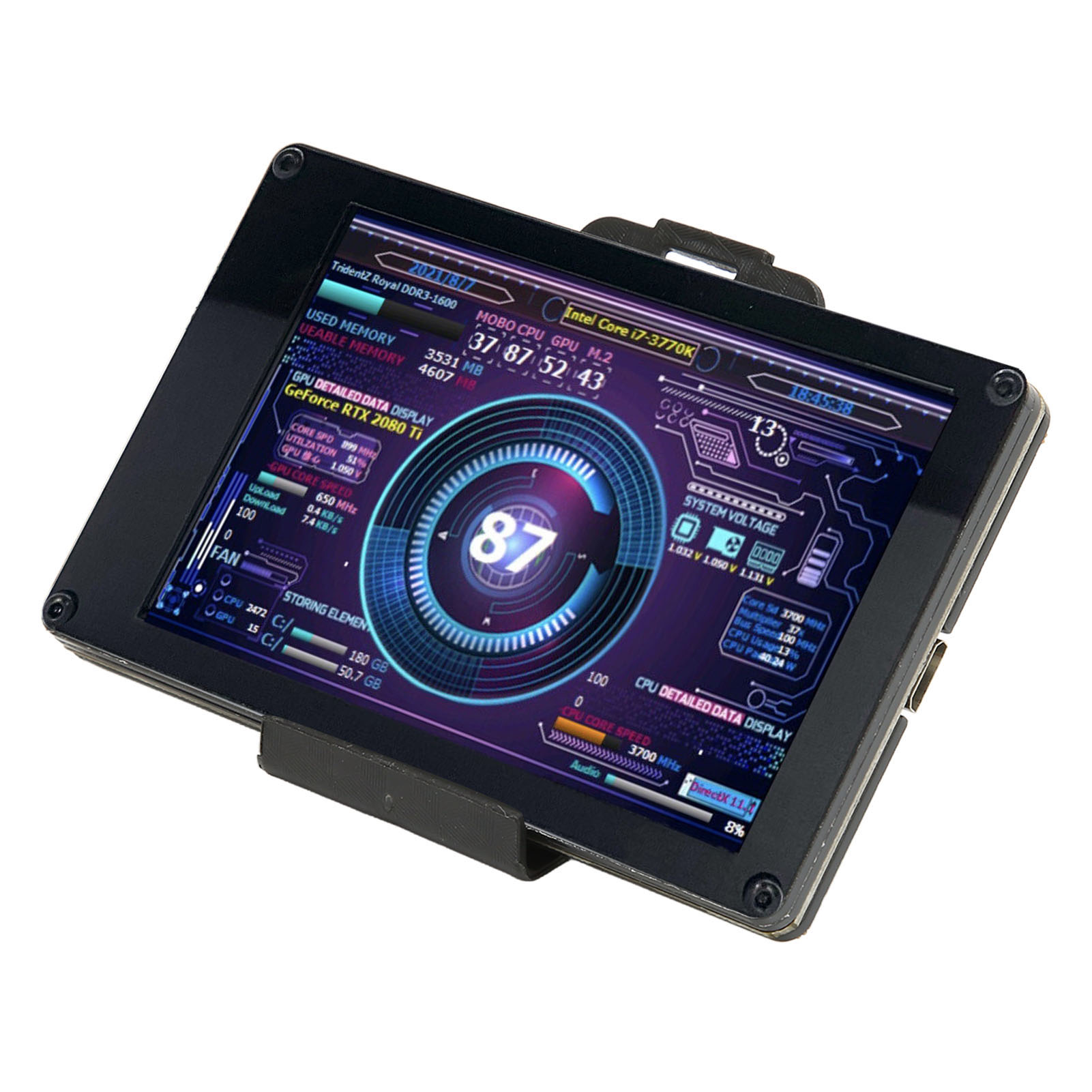 Mini-3,5-zoll-ips-usb-bildschirm Mit Einstellbarer Helligkeit, Anzeige Der Cpu- Und Ram-temperatur Für Windows, Mit Ellbogenständer.