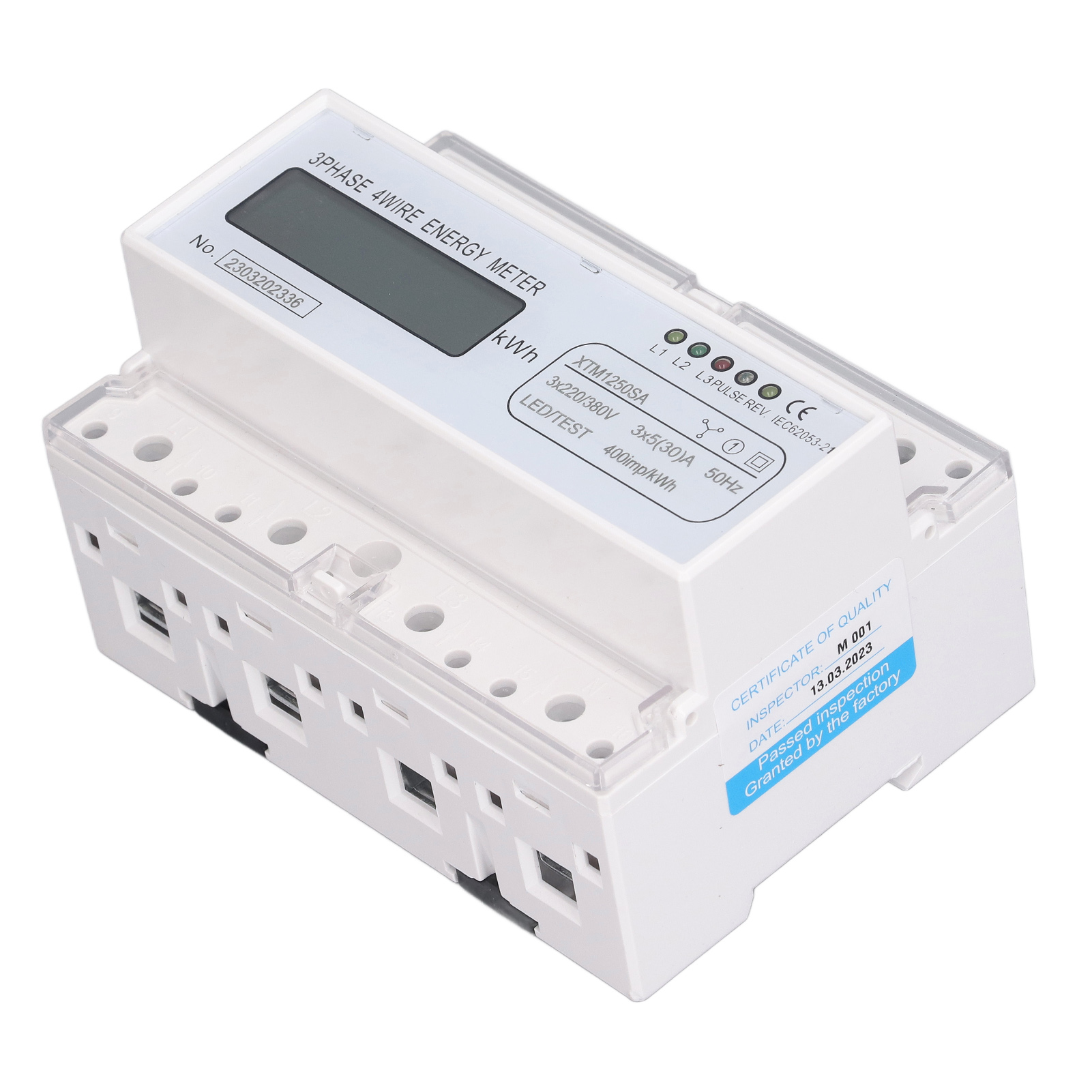 7-stelliger Lcd-stromzähler, 35-mm-din-schienenmontage, 4-adrig, Drehstrom, 3 X 5 (30) A Leistungsverbrauchsüberwachung