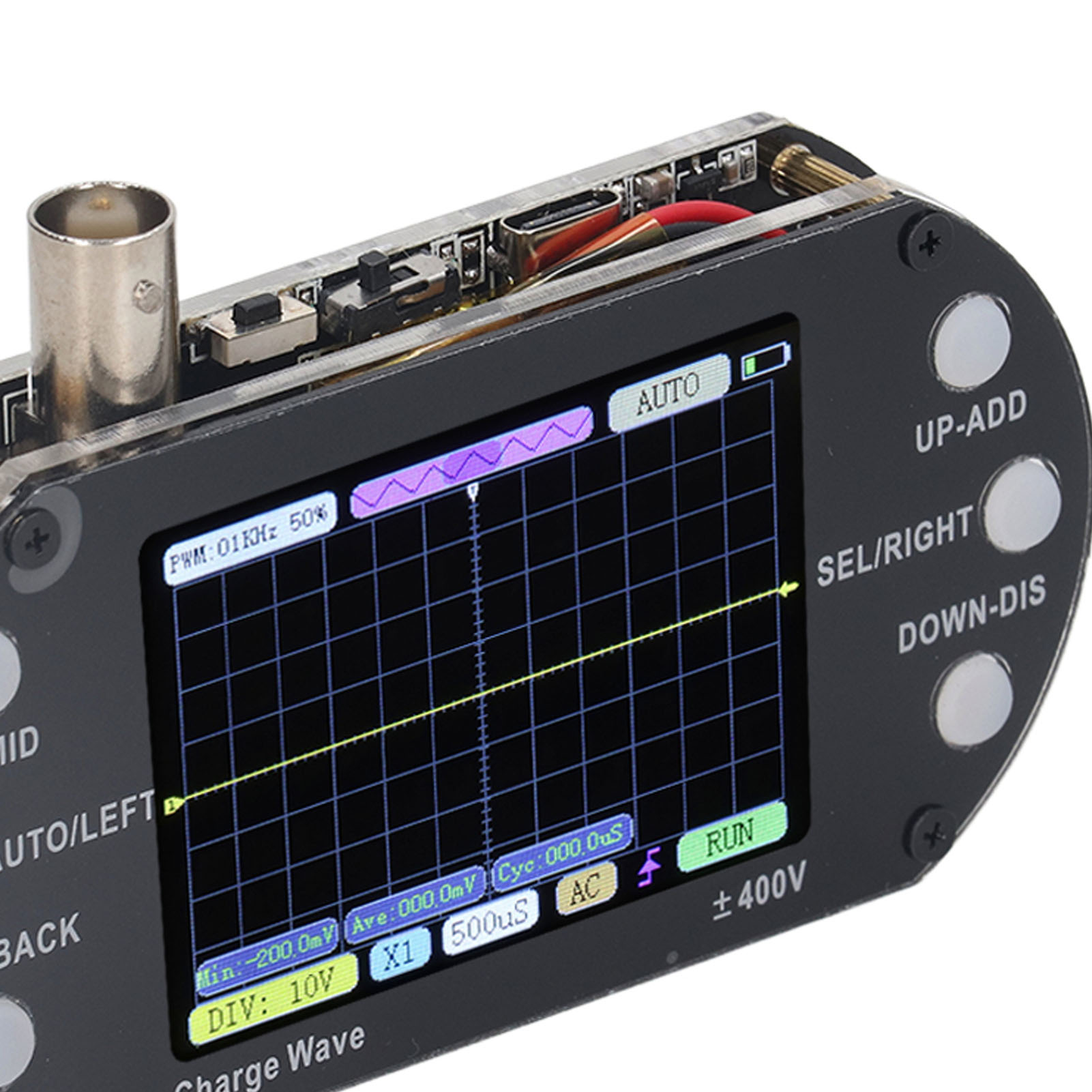 Tragbares Oszilloskop Mit 2,4-zoll-tft-bildschirm, 320 X 240 Pixel Auflösung, 2,5 Mhz Abtastfrequenz Und 500 Khz Bandbreite.