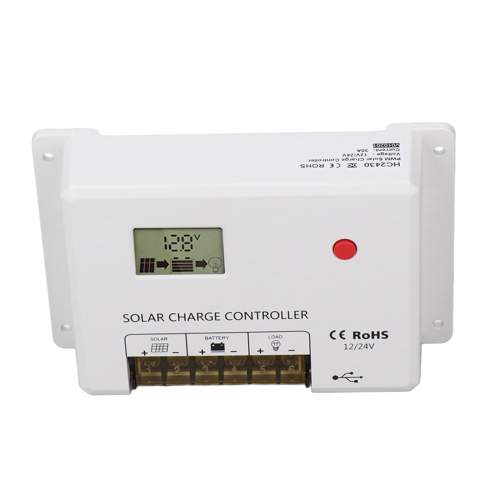 Pwm-solarladeregler Mit Lcd-bildschirm Für 12-v-, 24-v- Und 30-a-lithium-ionen-, Gel- Und Flüssigbatterien