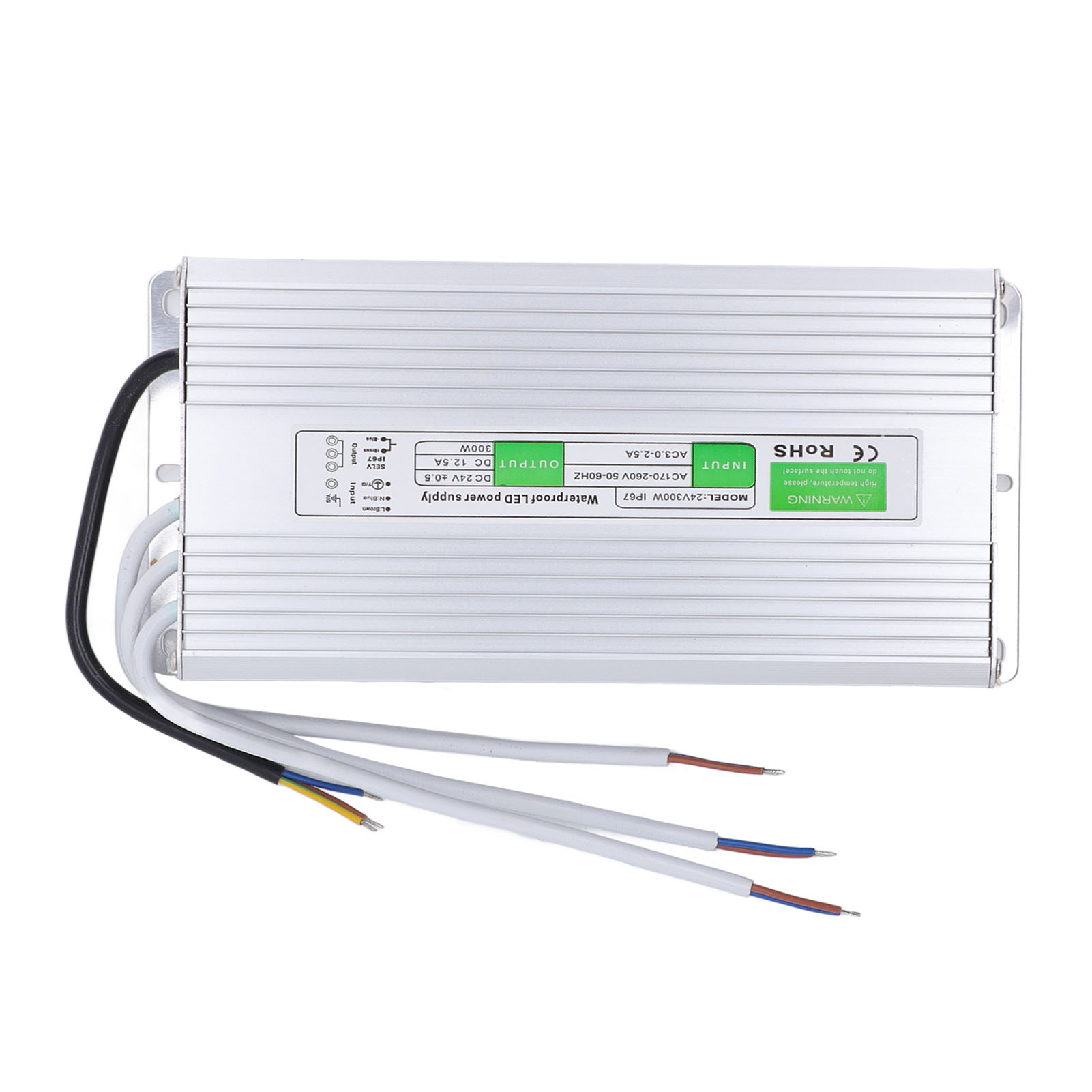 300-w-led-netztransformator, Wasserdichtes Aluminiumgehäuse (ip67), Wechselstromeingang 170–260 V, Gleichstromausgang 24 V