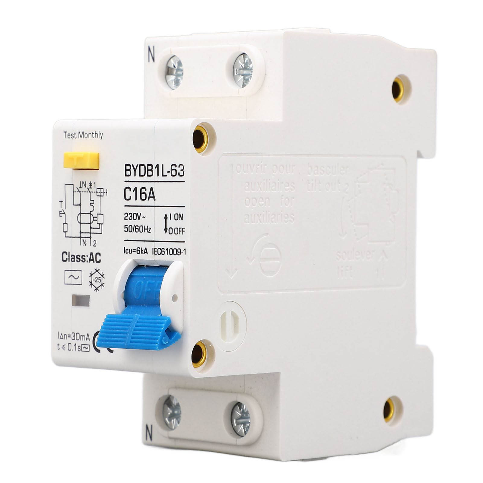 1p+n 230v Ac 16a Leitungsschutzschalter Mit Fehlerstromschutz Gegen Erdschlüsse, Din-schienenmontage