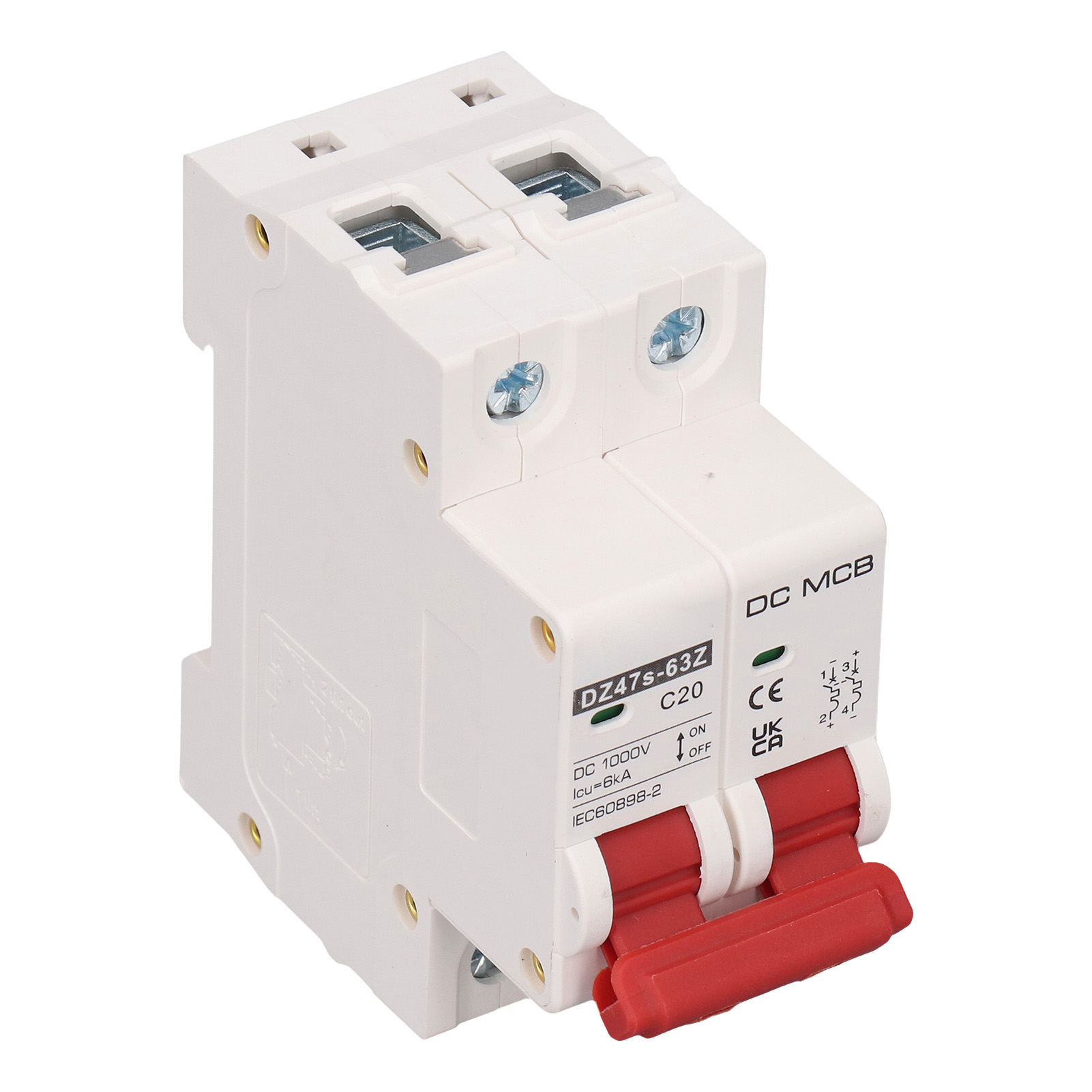Miniatur-zweipol-leistungsschalter, 6000 A Schaltvermögen, Gehäuse Pa66, 1000 V Dc Photovoltaik-leistungsschalter