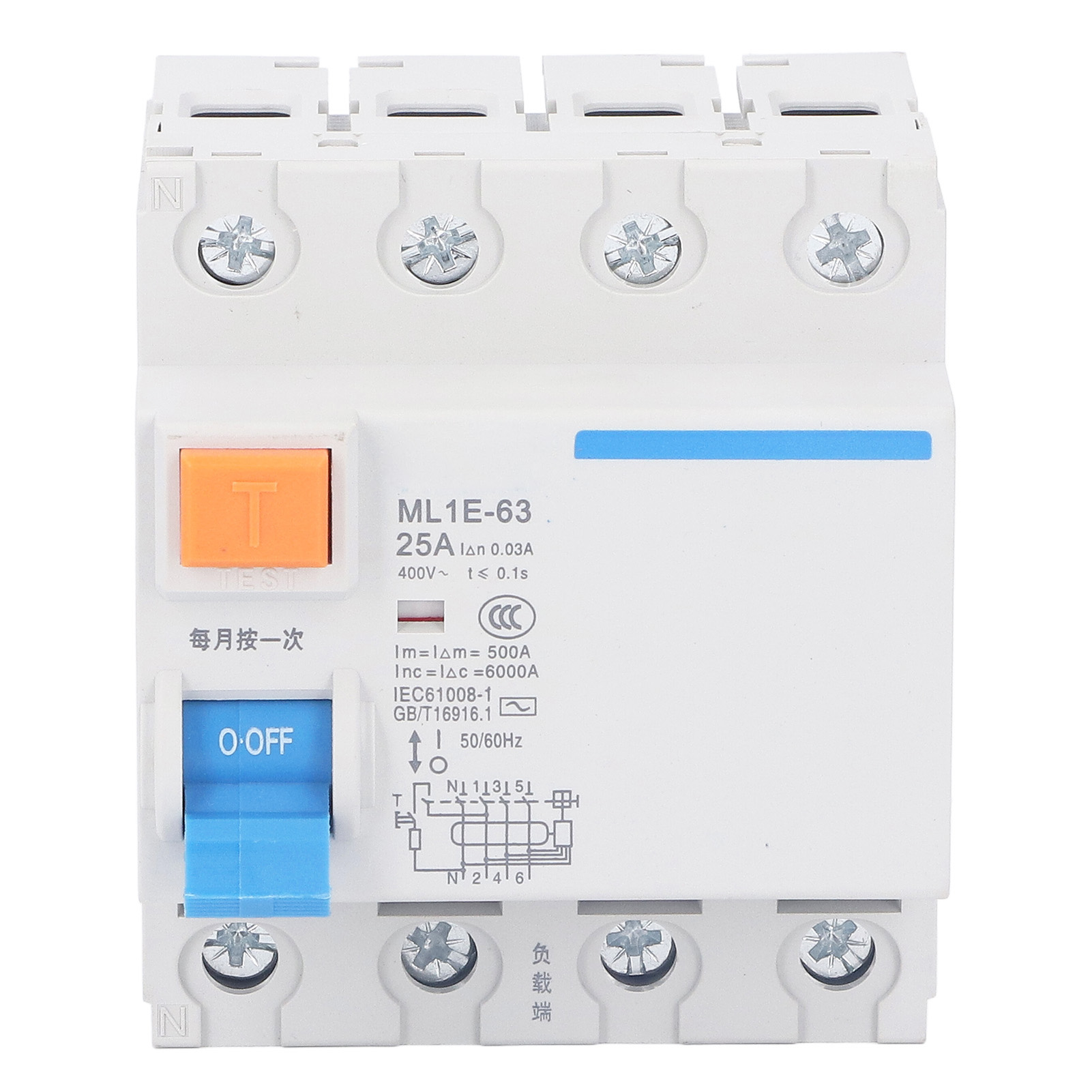 Miniatur-fehlerstromschutzschalter Mit Ableitstrom- Und Überstromschutz 3p+n 25 A 400 V