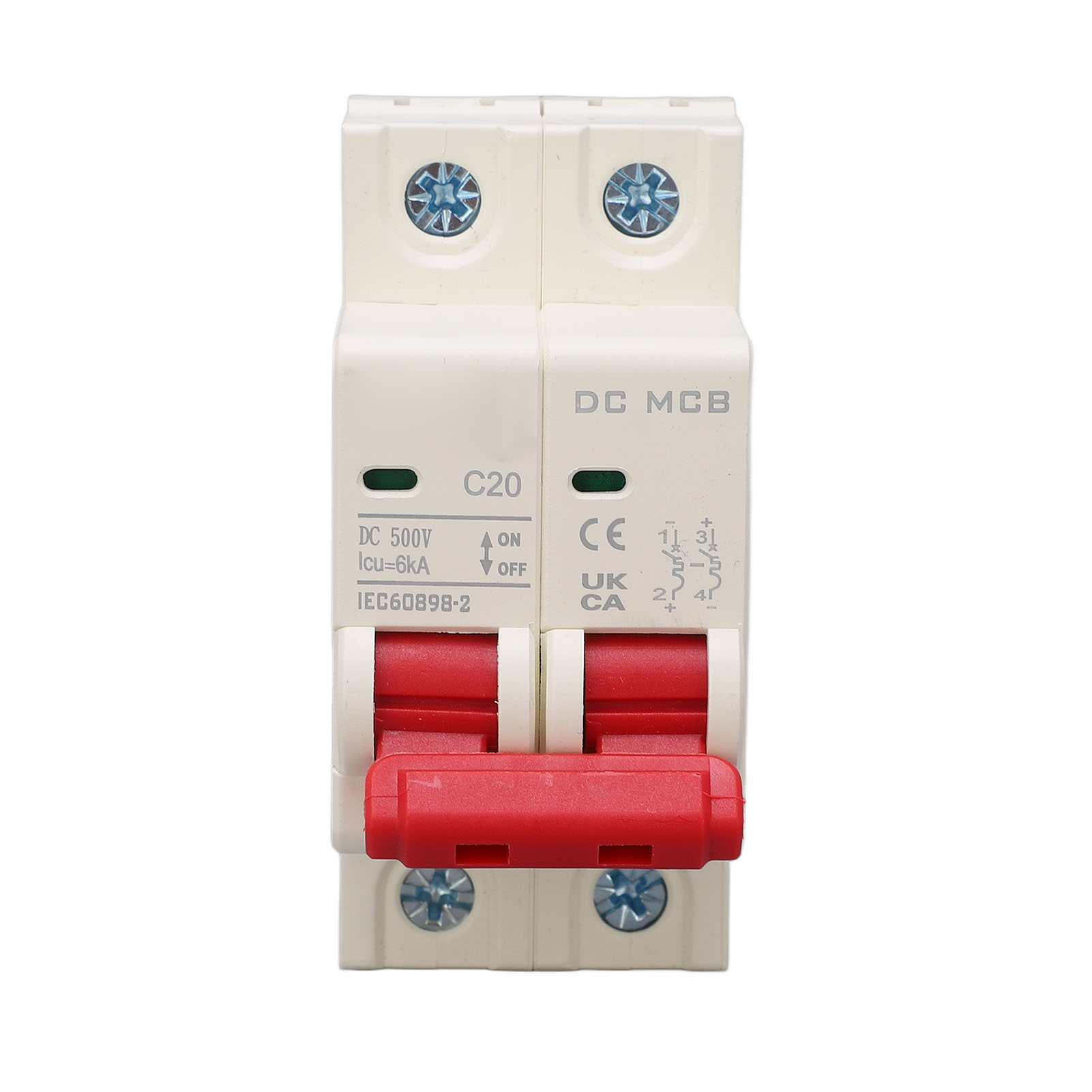 Leistungsarmer, Zweipoliger Leitungsschutzschalter, 6000 A, Modulare Bauweise, Mini-gleichstrom-leitungsschutzschalter, 500 V Dc, 20 A