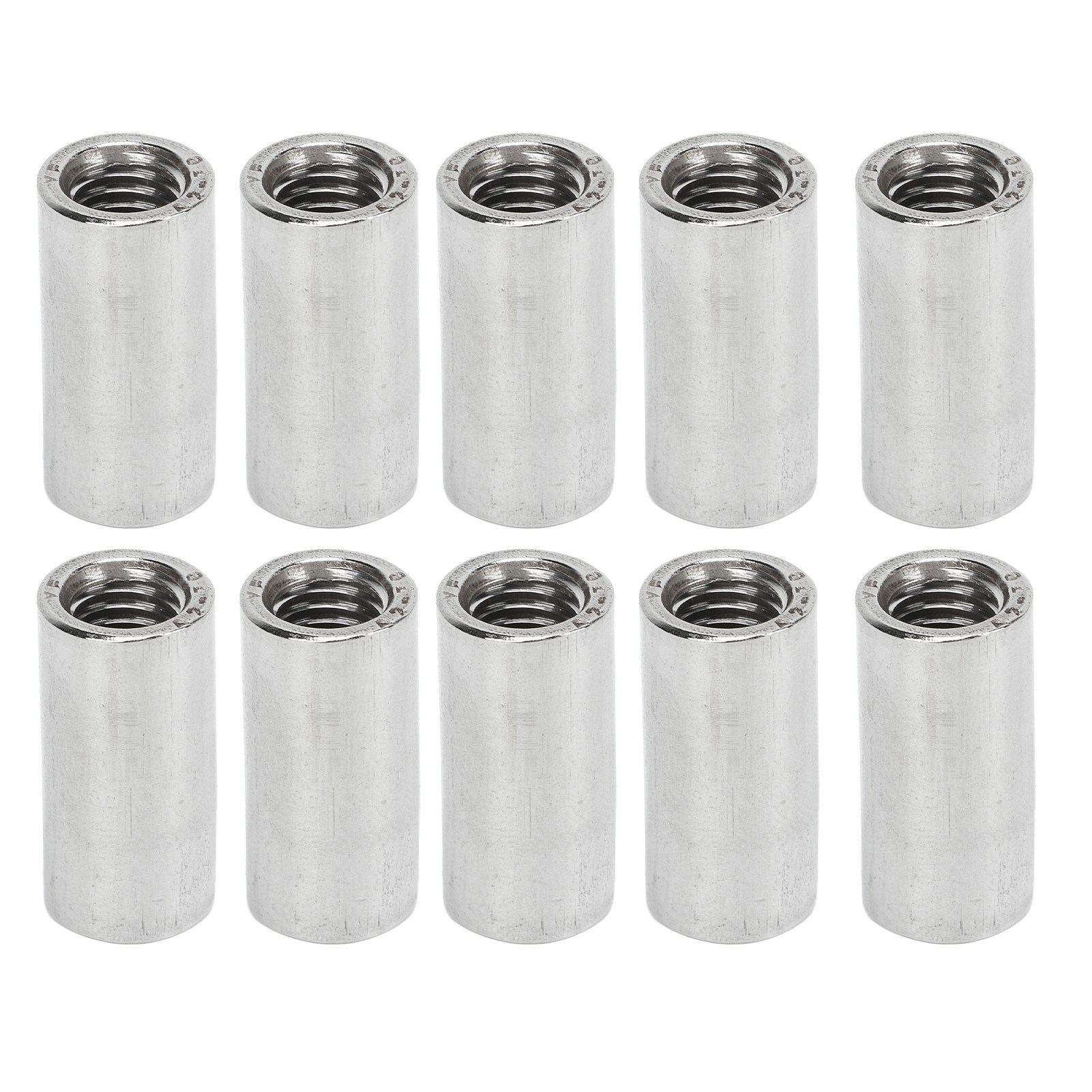 Packung Mit 10 Runden Verbindungsmuttern M8x1,25, Innengewinde, 25 Mm Langer Schaft, Aus Edelstahl.