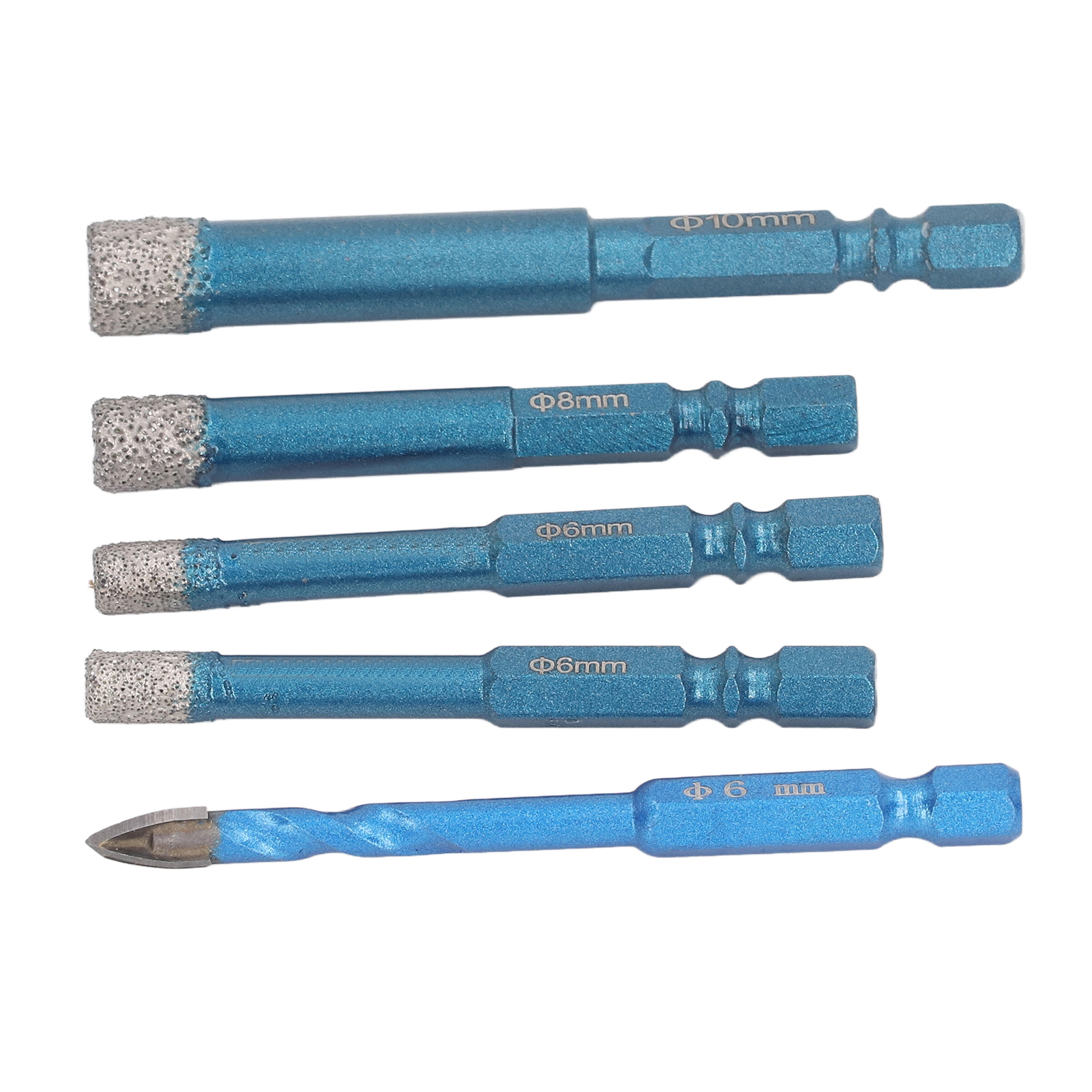 Set Aus 5 Hochharten, Präzisionsgelöteten Diamantbohrern Mit Sechskantschaft Zum Bohren Von Keramikfliesen.