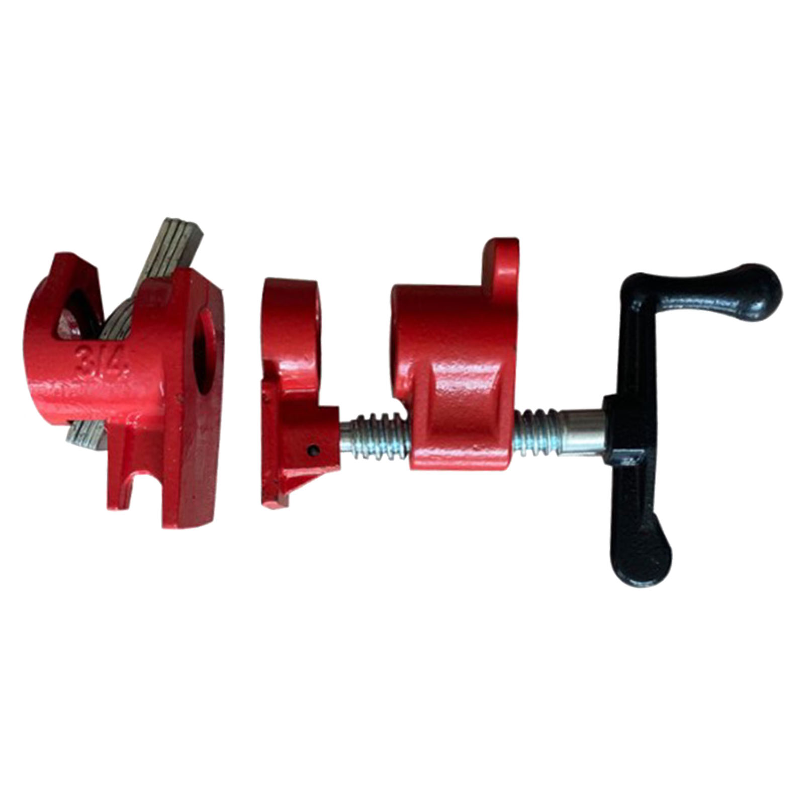 Set Aus 2 Robusten 3/4"-rohrschellen Mit Kurbel Und Ergonomischem Griff Aus Gusseisen Zum Verleimen Von Holz.