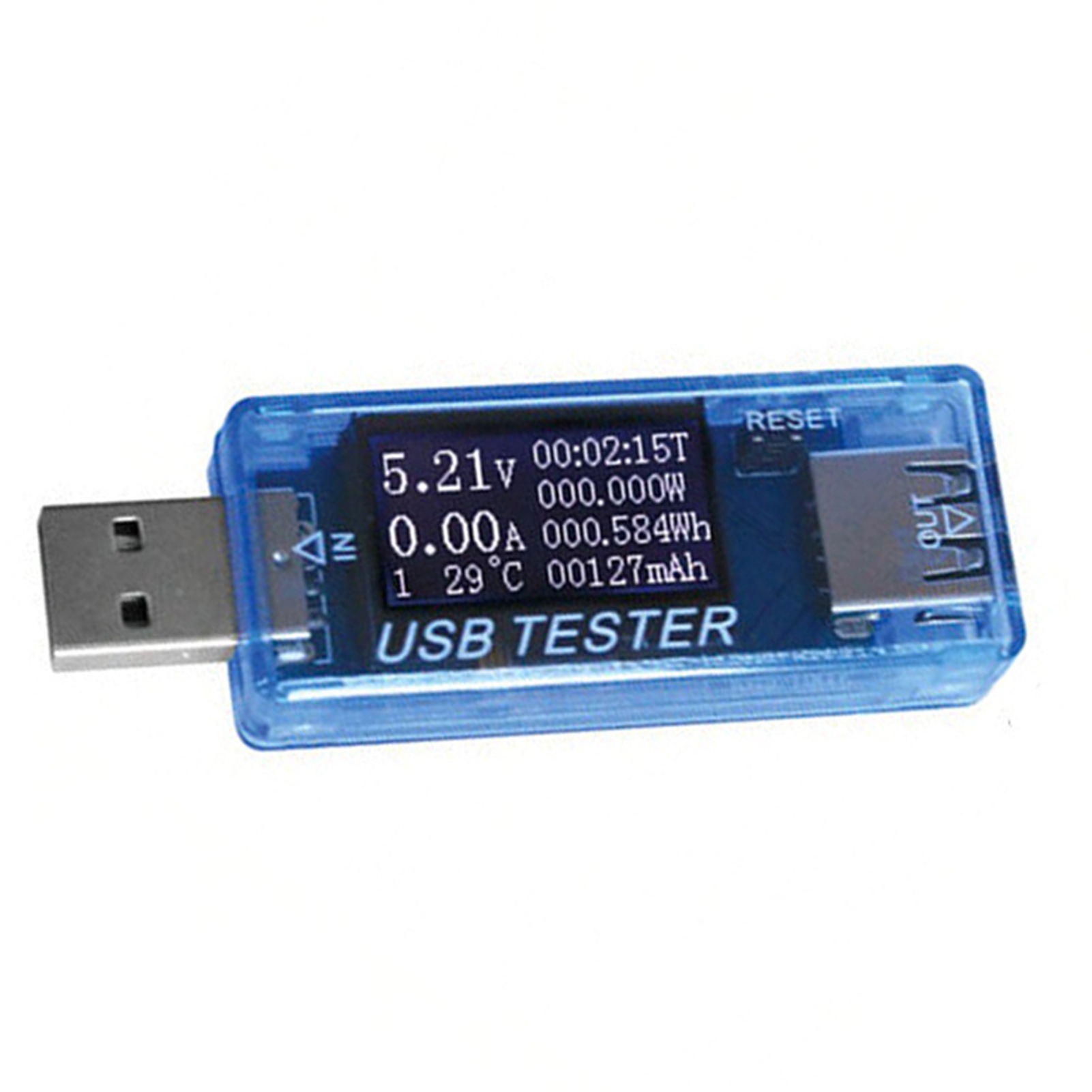 Usb-tester: Anzeige Von Stromstärke, Spannung, Kapazität, Zeit, Leistung (wh) Und Temperatur. Blaues Usb-voltmeter.