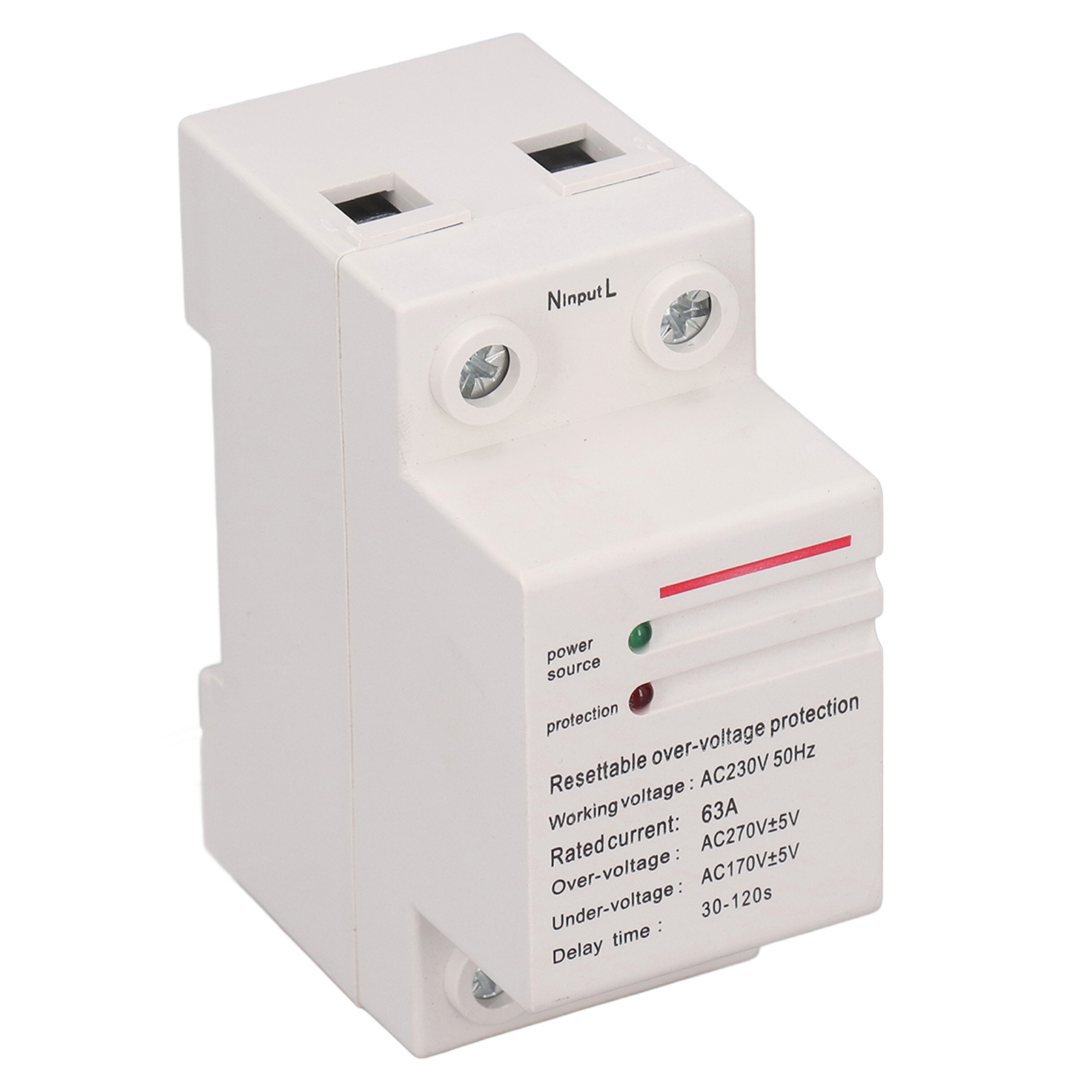 Überspannungs- Und Unterspannungsschutz, Automatische Rückstellung, Stromzeitverzögerung, Einphasig, Din-schienenmontage, 220–240 V, 63 A