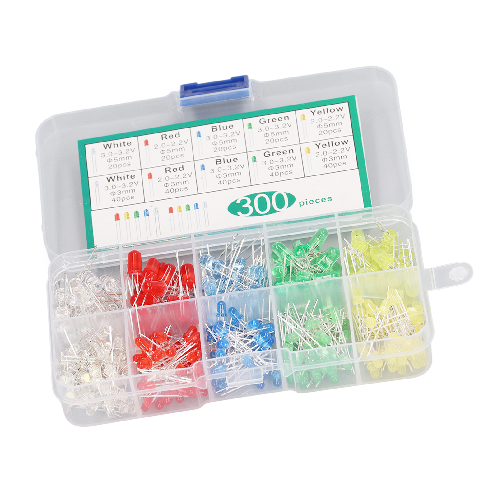 Set Mit 300 Leuchtdioden (leds) In 5 Farben, 3 Mm Und 5 Mm, Hitzebeständig, Für Industrielle Schaltungen.