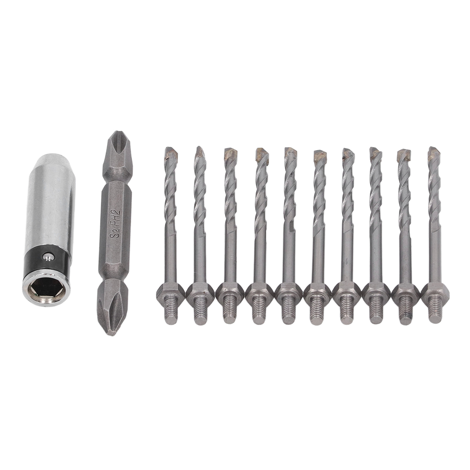 Set Bestehend Aus 10 Bohrern, 1 Steckschlüssel Und 1 S2-schraubendreherbit Zur Herstellung Von Glas-, Eisen- Und Aluminiumplatten.