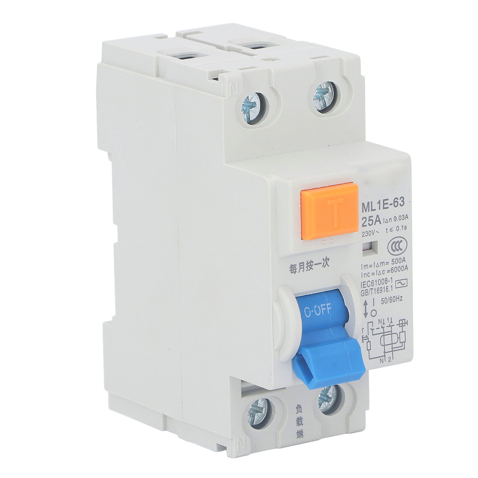 Miniatur-leistungsschalter 1p+n Mit Ableitstromschutz Für Hoch- Und Tiefbau, 25 A, 230 V