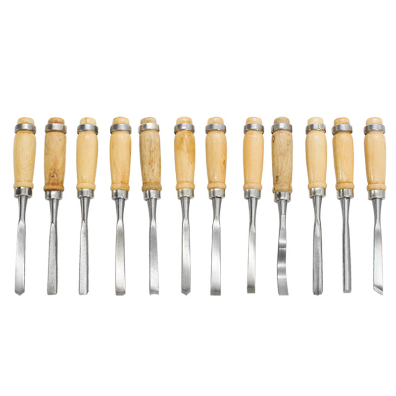 Set Mit 12 Professionellen Und Scharfen Holzmeißeln Zum Holzschnitzen