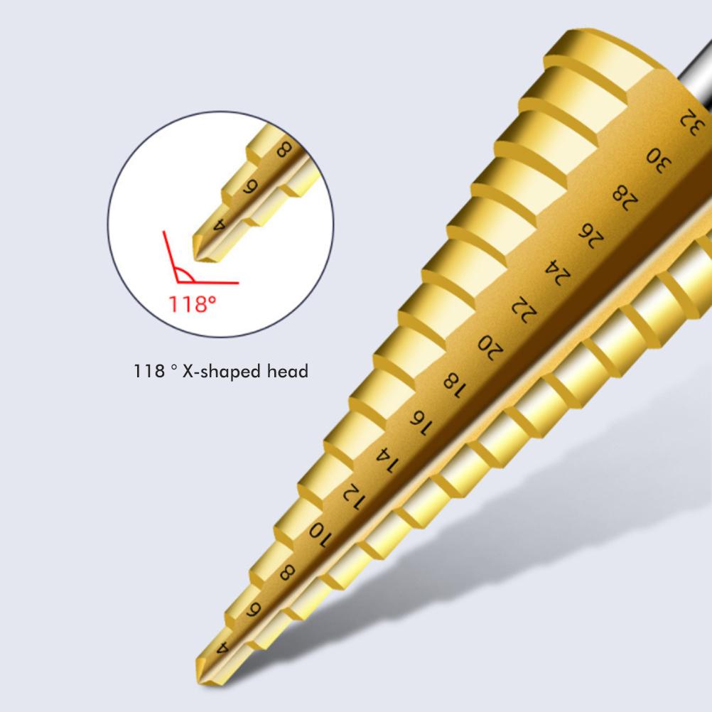 Set Mit 6 Stufenbohrern Aus Titan 4241 Hochgeschwindigkeitsstahl, Inklusive Etui, Für Mehrere Bohrungen.