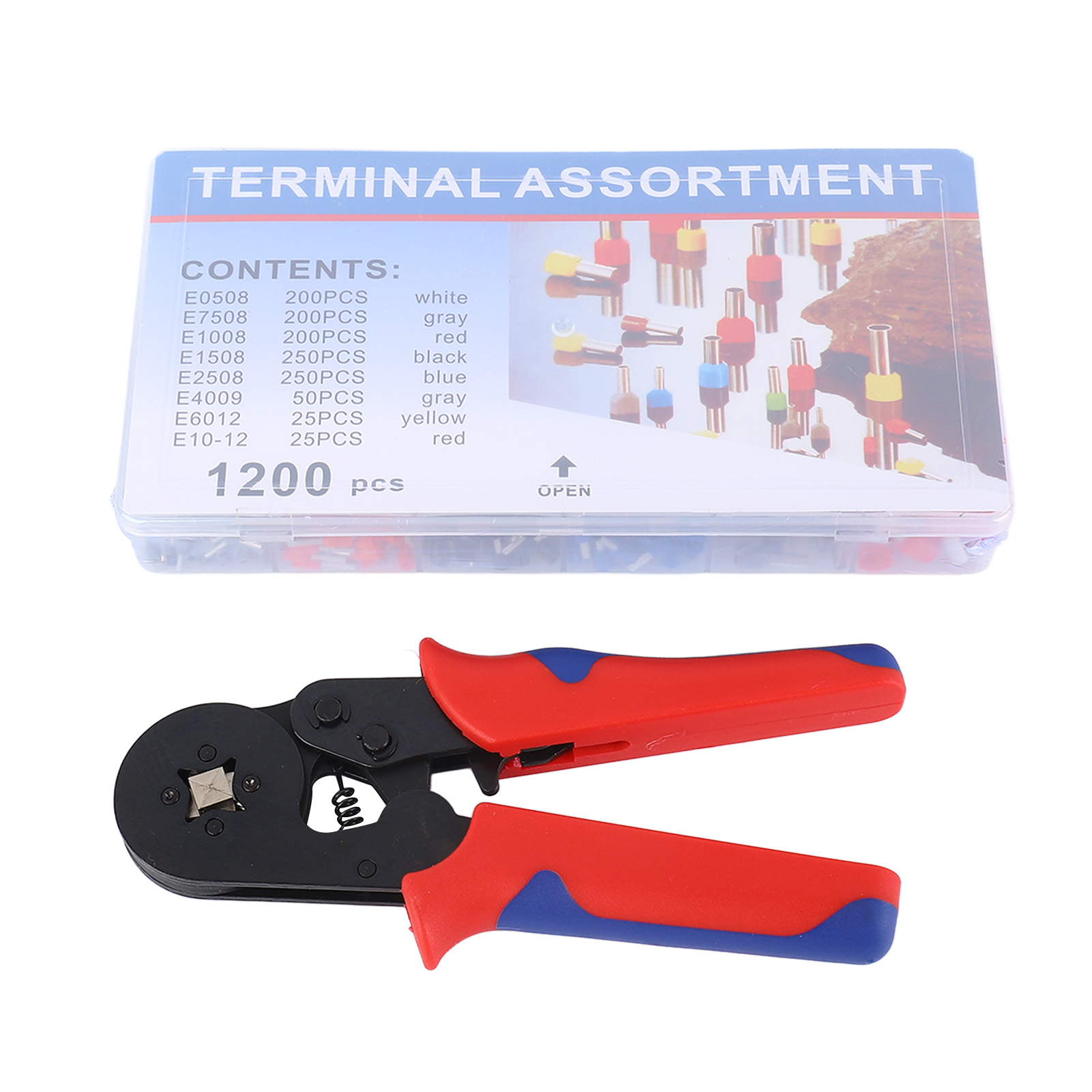 Tragbares Manuelles Crimp-set Für Kabel, 1200 Crimp-anschlüsse, Roter Und Blauer Griff