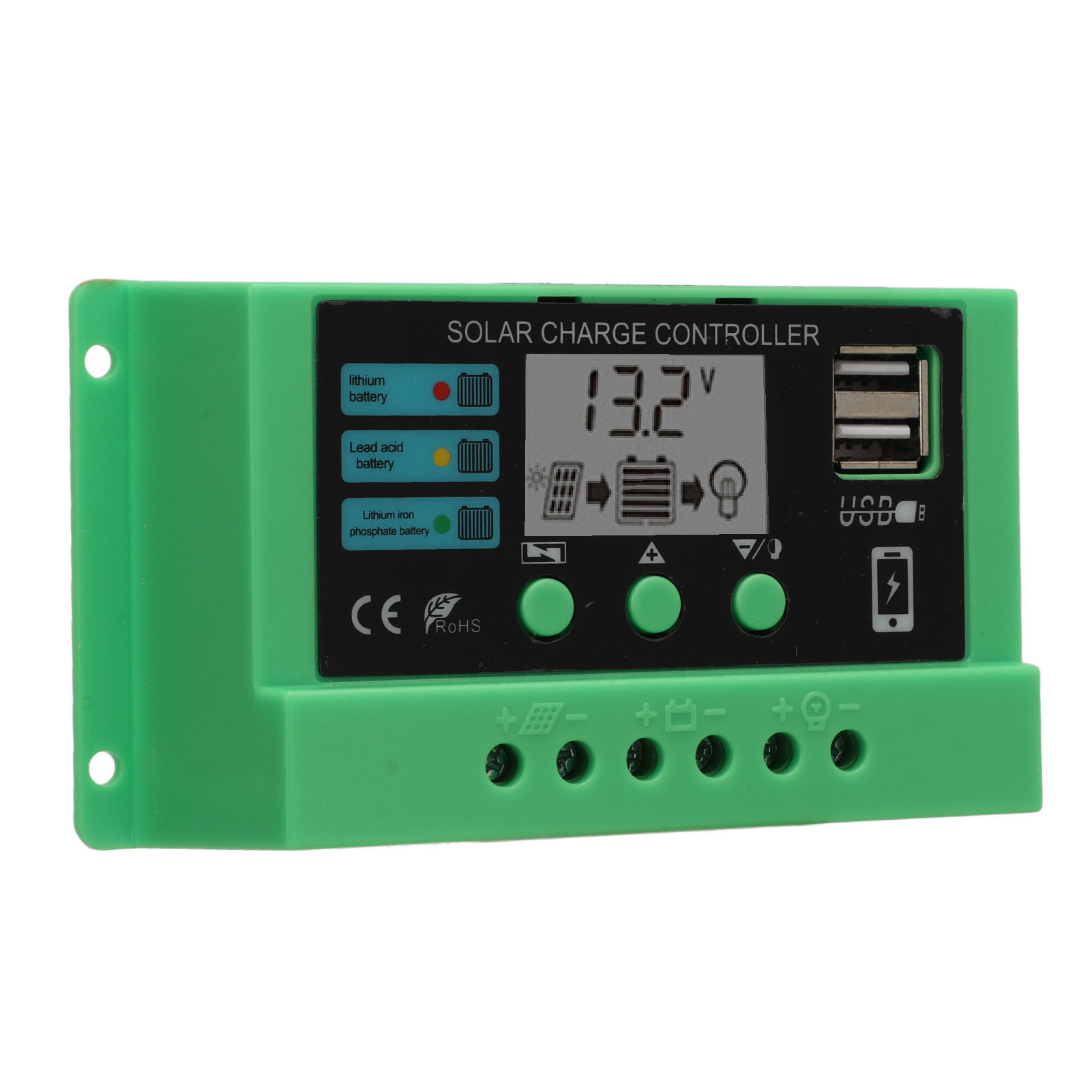 Pwm-solarladeregler, Einstellbares Lcd-display, 12 V/24 V, Grünes Gehäuse, 10 A