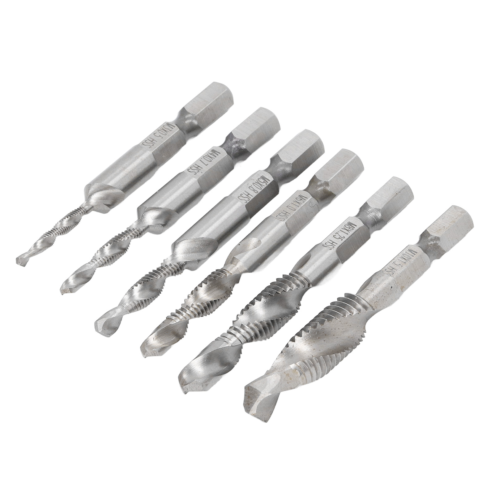 6-teiliger Hss 3-in-1 Kombinations-gewindebohrersatz Mit Sechskantschaft Zum Bohren Und Gewindeschneiden Von Aluminiumlegierungen