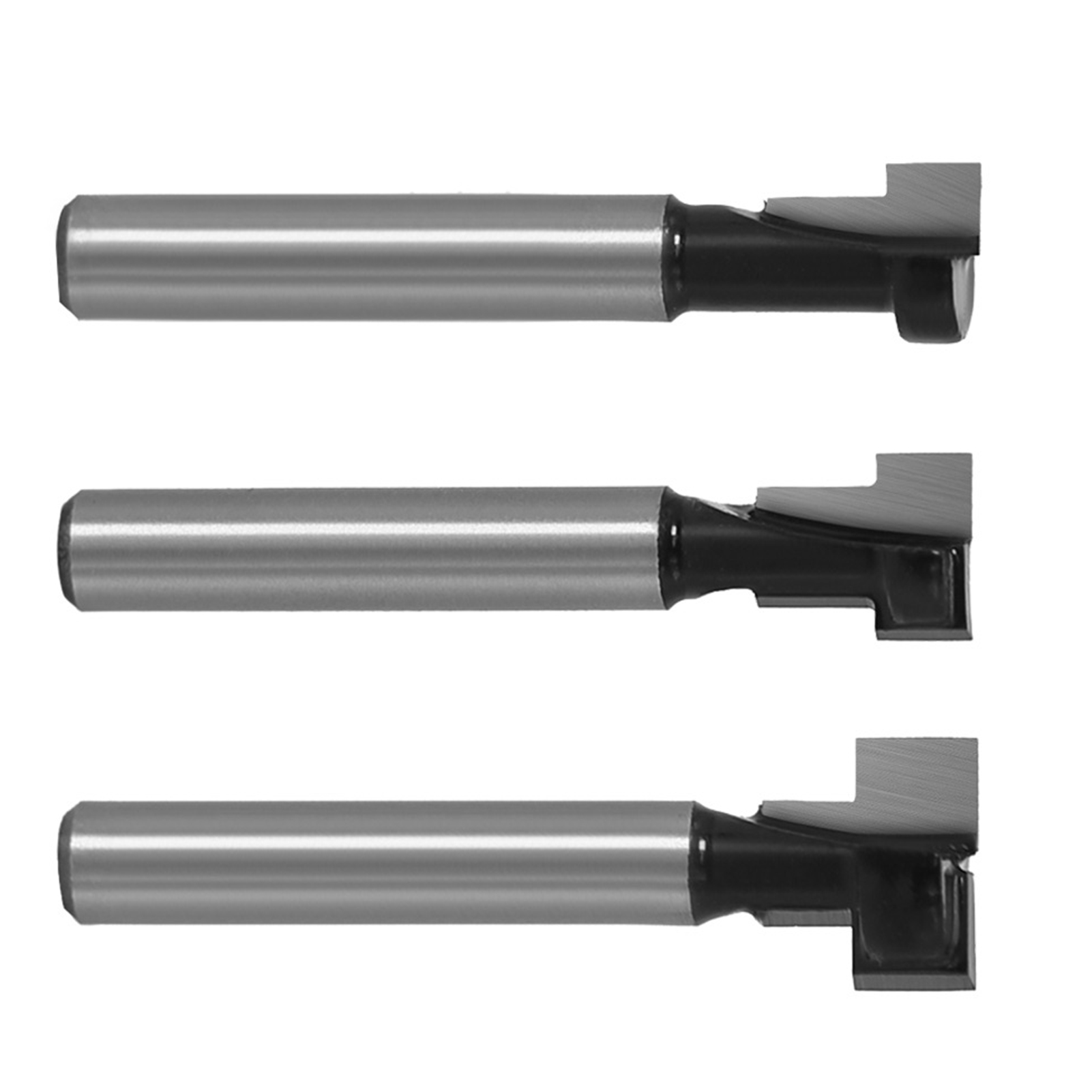Satz Von 3 Holzbearbeitungs-nutfräsern, 6,35 Mm (1/4 Zoll) Schaft, Schwarz, Für 7,94 Mm (5/16 Zoll), 9,52 Mm (3/8 Zoll) Und 12,7 Mm (1/2 Zoll) Löcher.