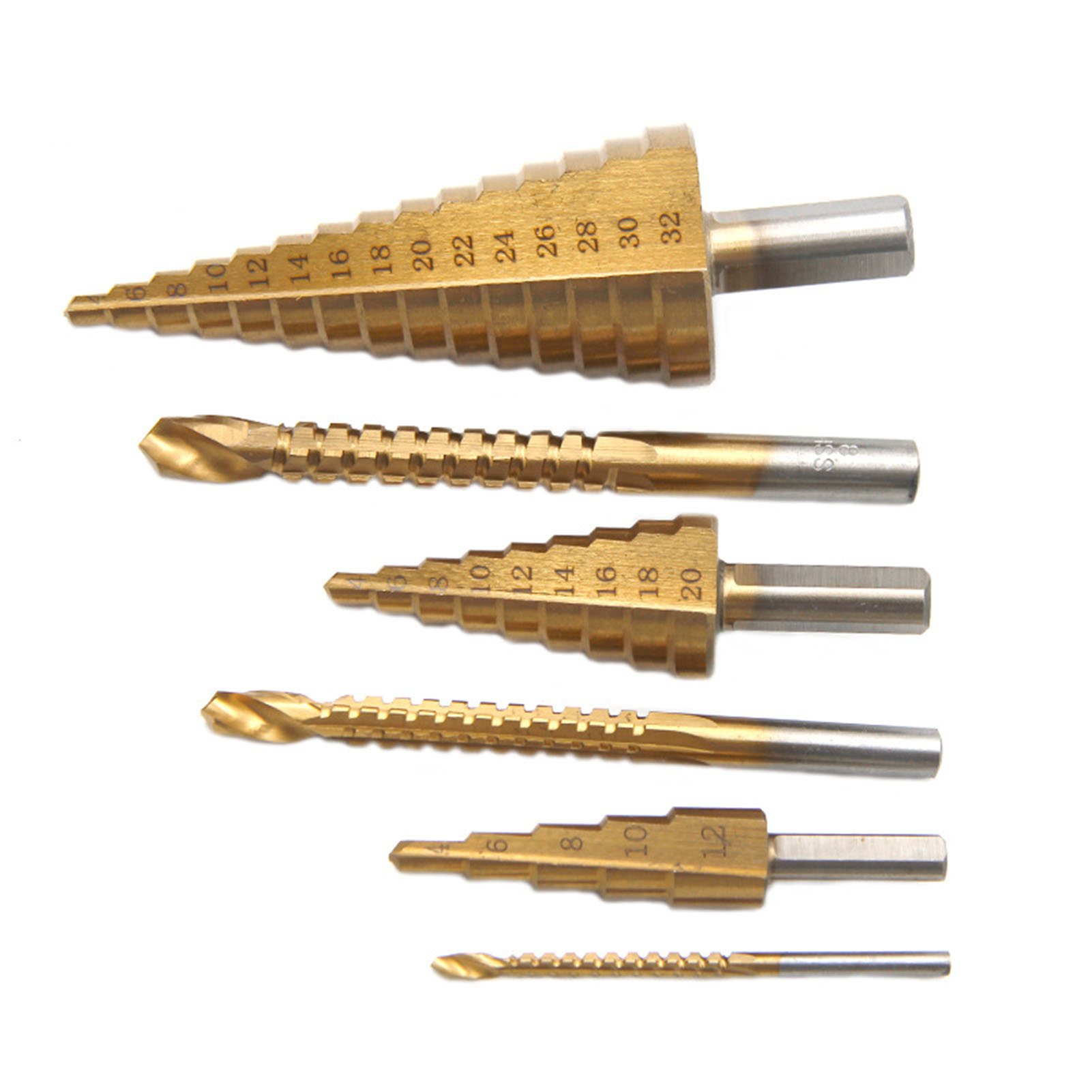 Titan-stufenbohrer-set Für Metalle, Gerader Spiralbohrer Mit Körner Und Dreieckigem Schaft