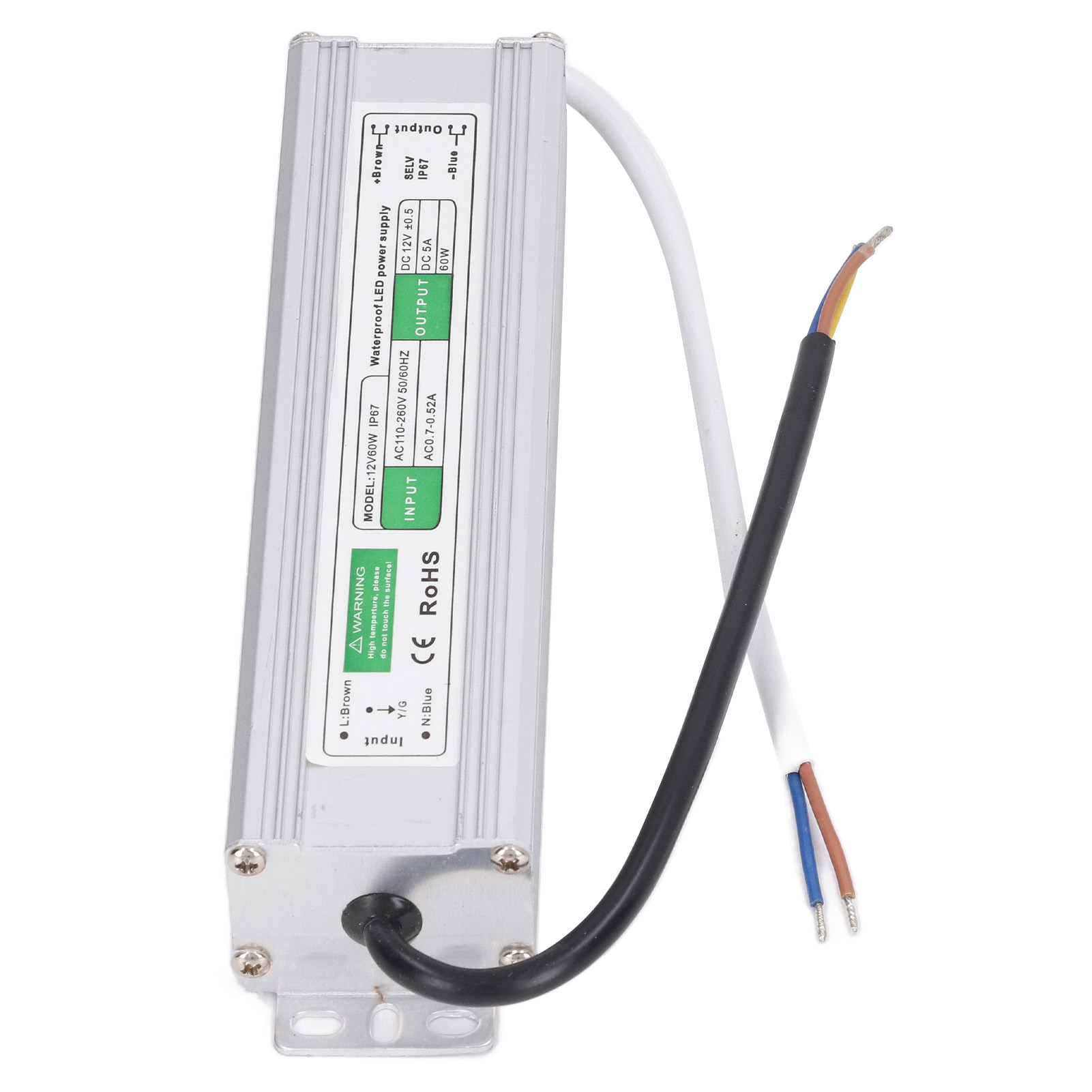 Ip67 Wasserdichtes Led-netzteil, Niederspannungstransformator, 110–260 V Ac Auf 12 V Dc-wandler, 60 W
