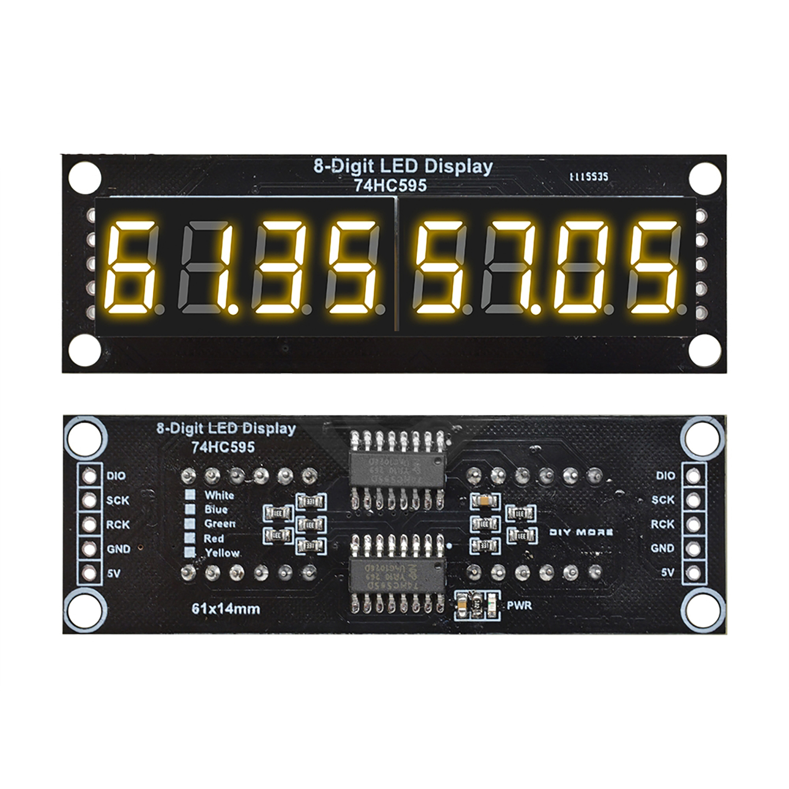 8-stellige 7-segment-led-röhren-digitalanzeigemodul 74hc595, 5 V, 0,36 Zoll, Gelbe Anzeige