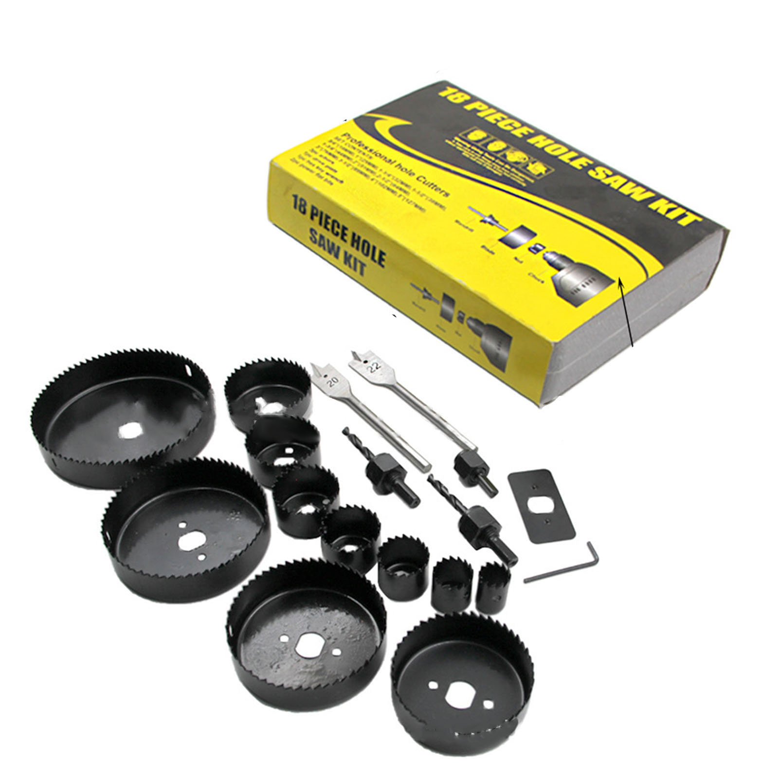 Set Mit 18 Lochsägen Aus Kohlenstoffstahl Mit Koffer, Zubehör Für Elektrowerkzeuge, Für Holz, Metall Und Kunststoff.