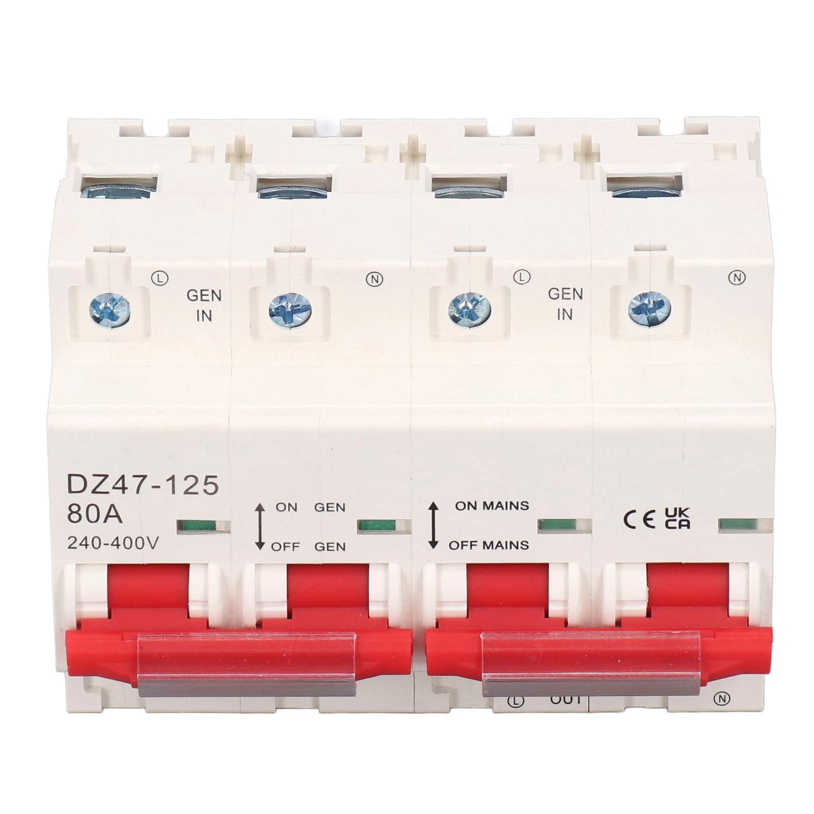 Miniatur-leistungsschalter Mit Verriegelung, Doppelter Leistungsumschalter Mit 2p+2p-sammelschiene, Ac 240–400 V, 80 A