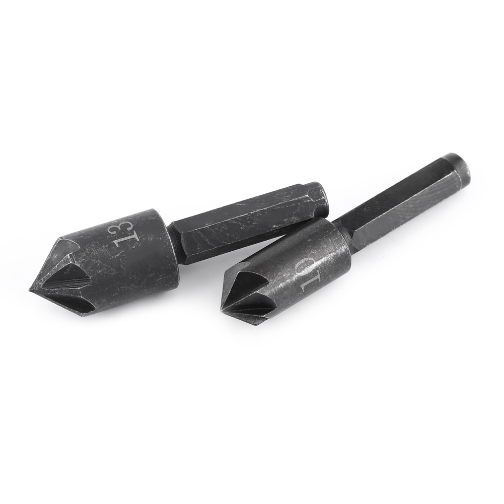 Set Mit 2 Senkbohrern, 82°-winkel, 7 Schneiden, 1/4"-sechskantschaft, Hochkohlenstoffhaltiger Stahl