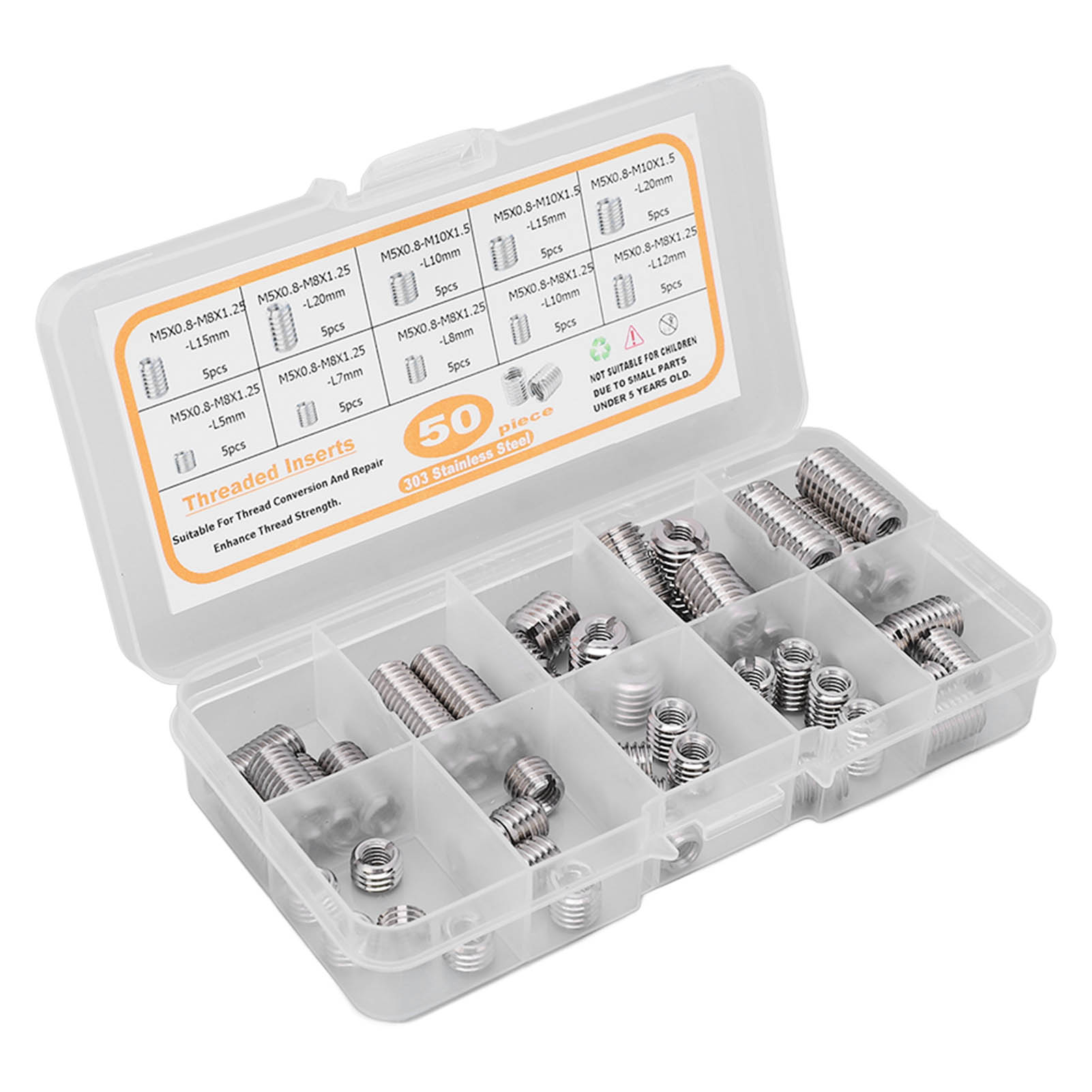 Packung Mit 50 M5x0,8 Gewindeeinsätzen, Gewindeumrüstmuttern, Verlängerungswerkzeug, Stahl, Universell Einsetzbar.