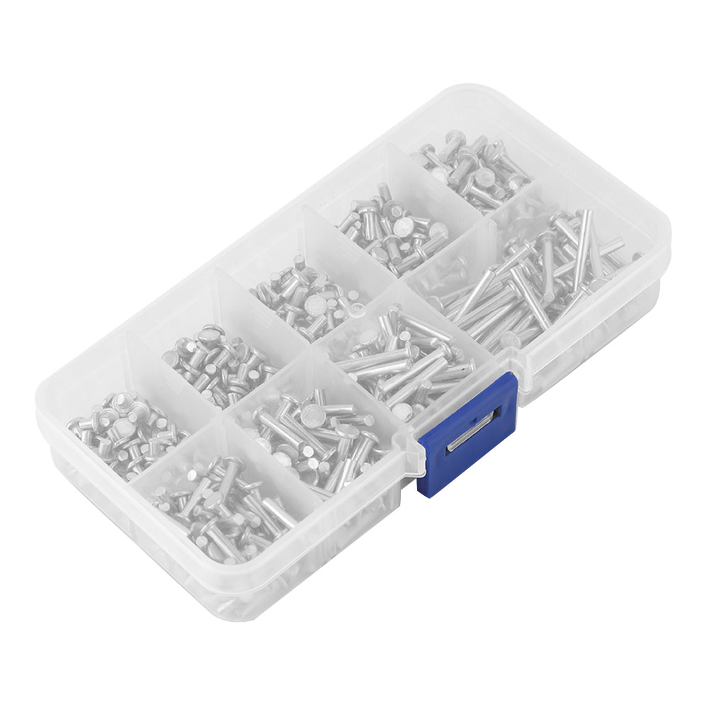 Packung Mit 450 Massiven Aluminium-flachkopfnieten M2,5, Längen 3 Mm Bis 20 Mm, Hochbelastbare Schrauben