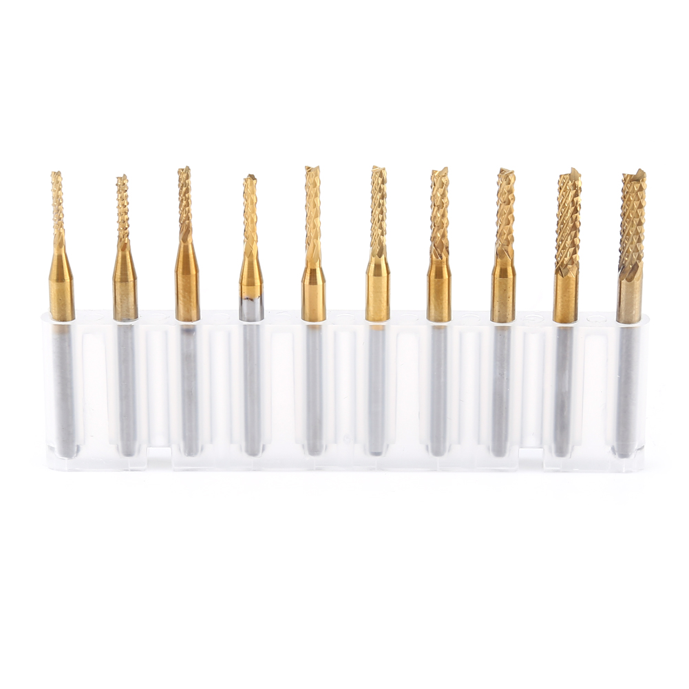 Satz Mit 10 Titanbeschichteten Einkristall-hartmetall-schaftfräsern, 1,5 Mm–3,175 Mm, Für Cnc-gravur Und -fräsen, Rotationsbohrer