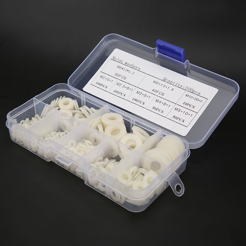 500 Nylon-unterlegscheiben, Sortiment M2, M2,5, M3, M4, M5, M6, M8, M10, Weiße Befestigungselemente Und Zubehör
