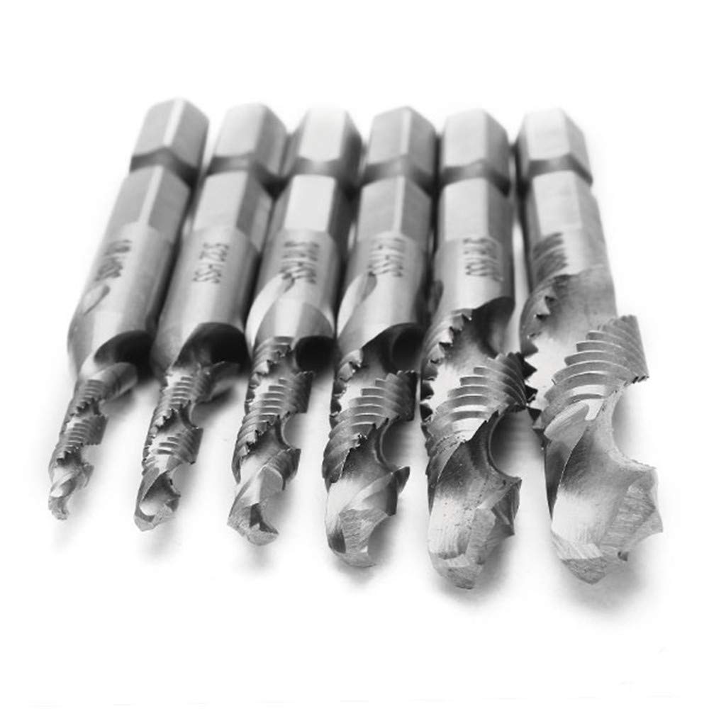 6-teiliges Set Aus Gewindebohrern Und Bohrern, 1/4-zoll-schaft, Größen 1/8, 5/32, 3/16, 1/4, 5/16 Und 3/8 Zoll, Aus Stahl, Vielseitiges Bohrwerkzeug