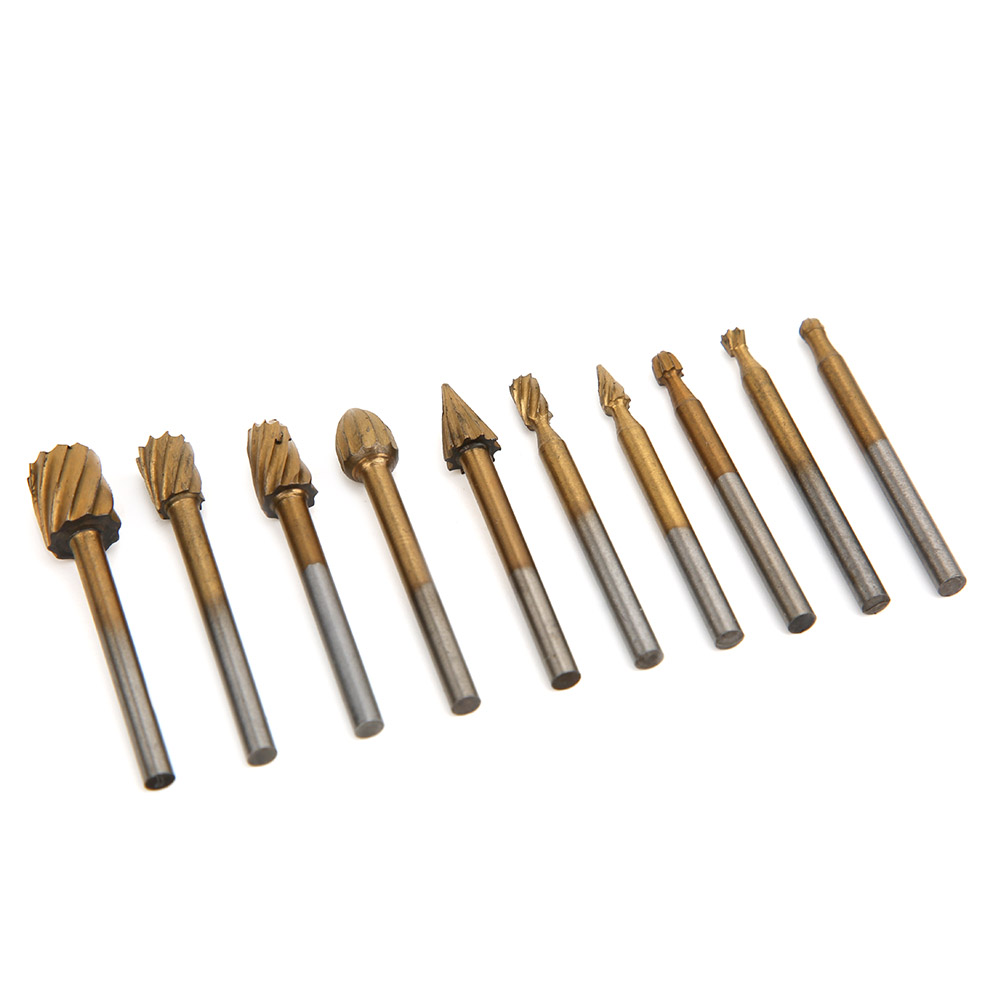 Set Mit 10 Titanbeschichteten Hss-rotationsfräsern Für Holzgravuren, Zubehör Für Elektrische Schleifmaschinen