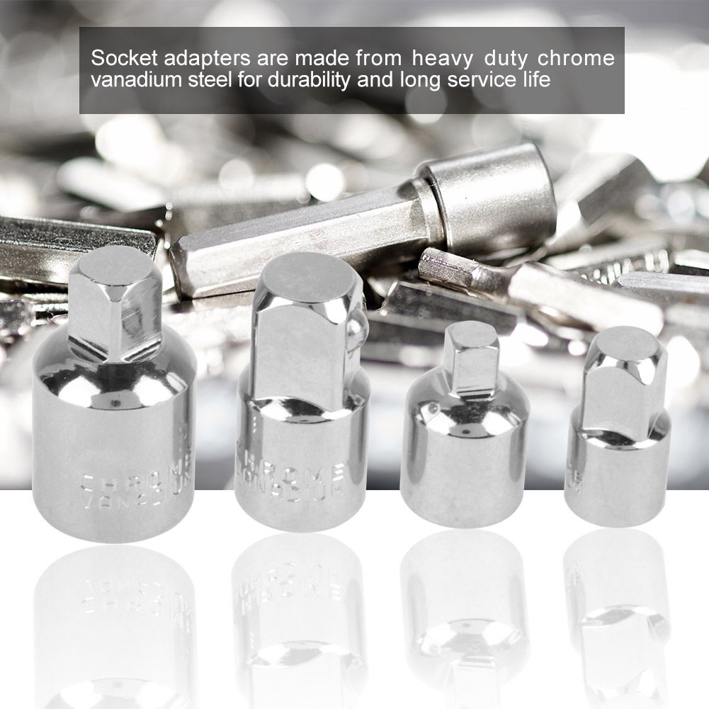 4-teiliges Steckschlüssel-adapterset Aus Silberfarbenem Chrom-vanadium-stahl, 1/2", 3/8", 1/4" Reduzierstücke Für Schraubenschlüssel