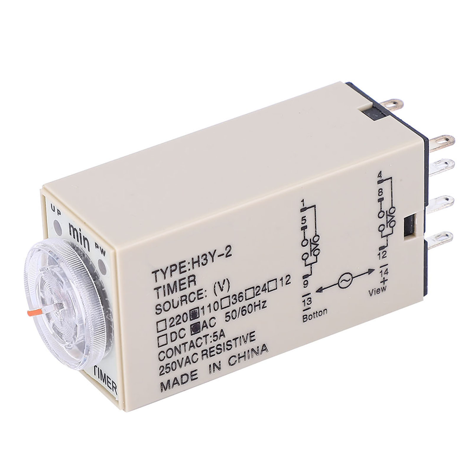 H3y-2 Zeitverzögerungsrelais, Zündverzögerung 0–3 Minuten, 8 Pins, 24 V, 110 V, 220 V Ac