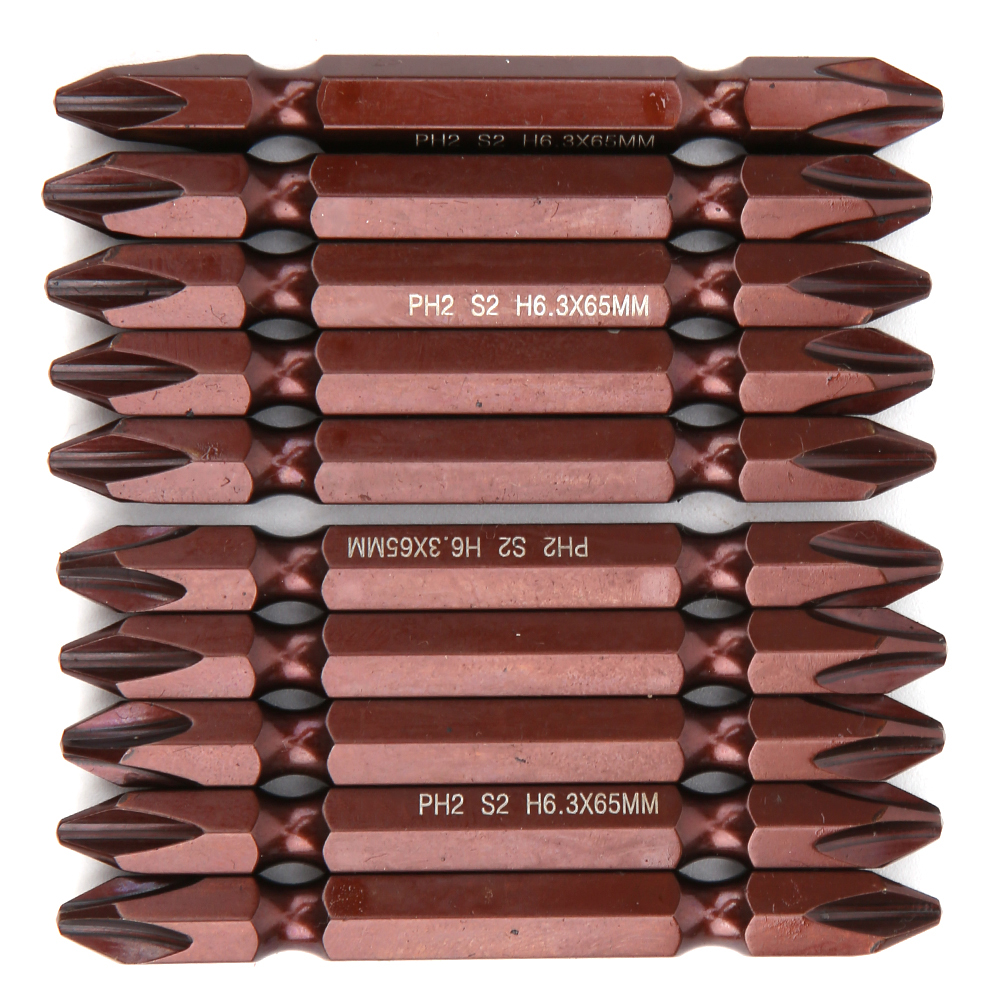 Set Mit 10 Roten Ph2-doppelseitenschraubendreherbits, Hardwareteile, Magnetische Schraubendreher Aus S2-stahl, Schaft H6,3 X 65 Mm