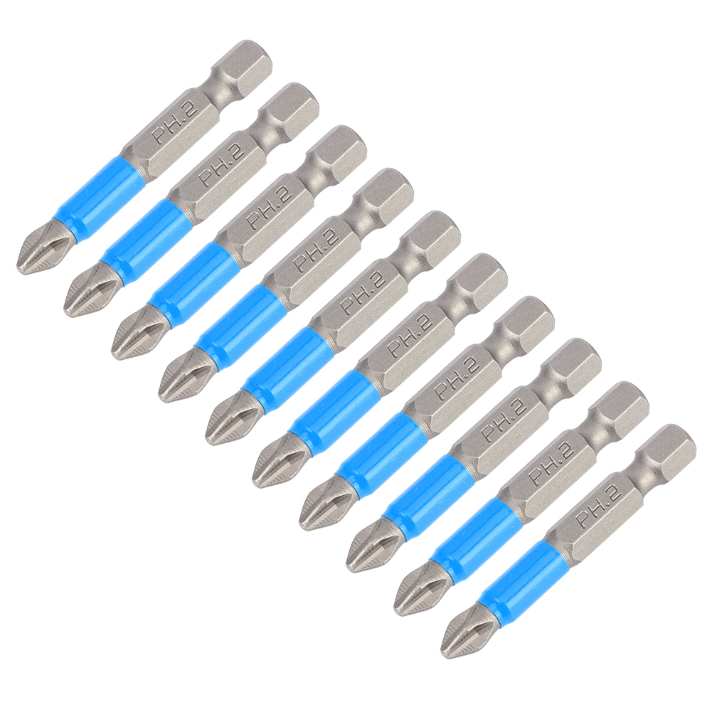Set Mit 10 Elektrischen Schraubendreherbits, Rutschfest, S2-stahl, Magnetischer Phillips-kopf, Ph2 50-mm-bohrer Für Bohrschrauber