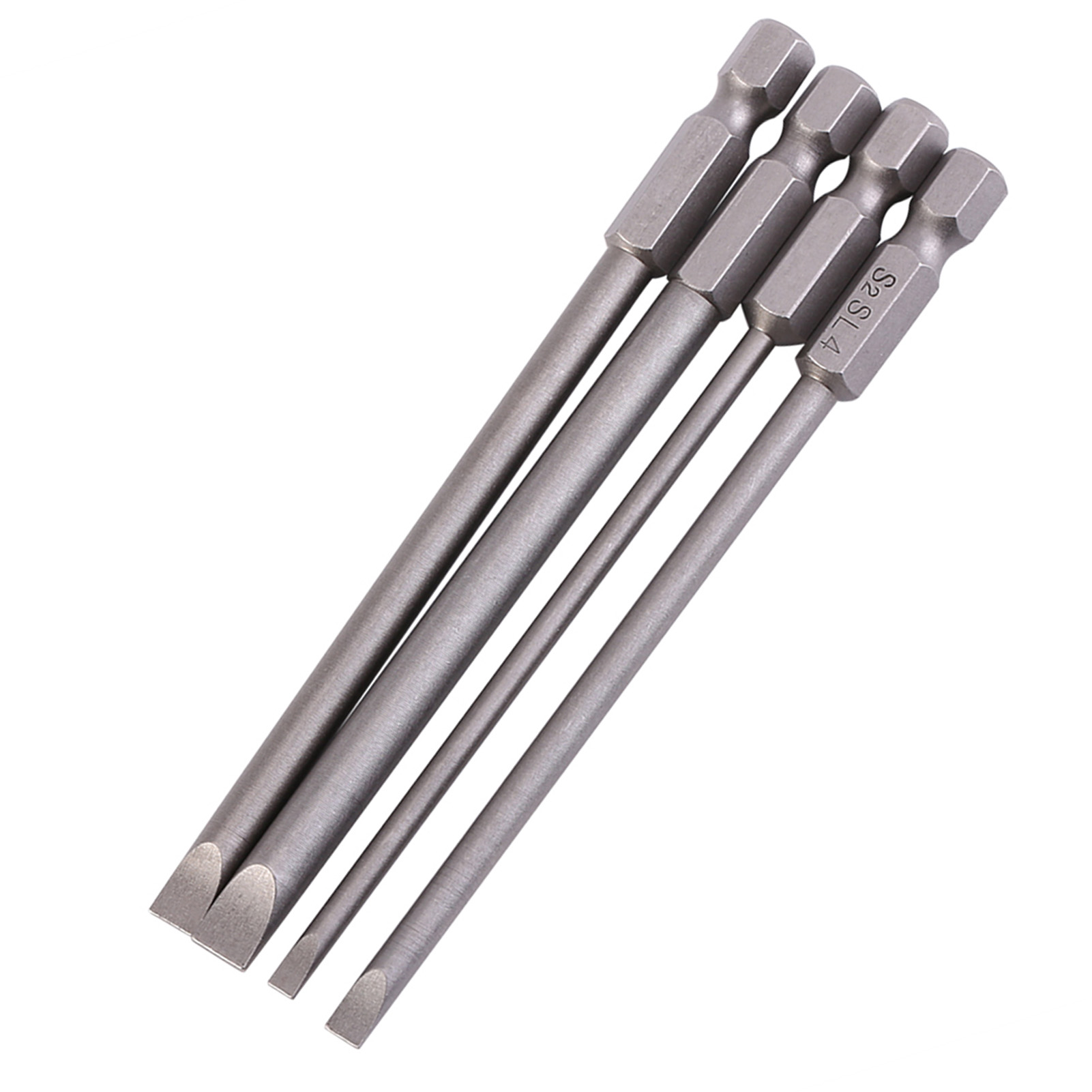 Set Mit 4 Magnetischen Schlitzschraubendreherbits, 100 Mm, S2-legierungsstahl, 1/4"-sechskantschaft, 3–6 Mm