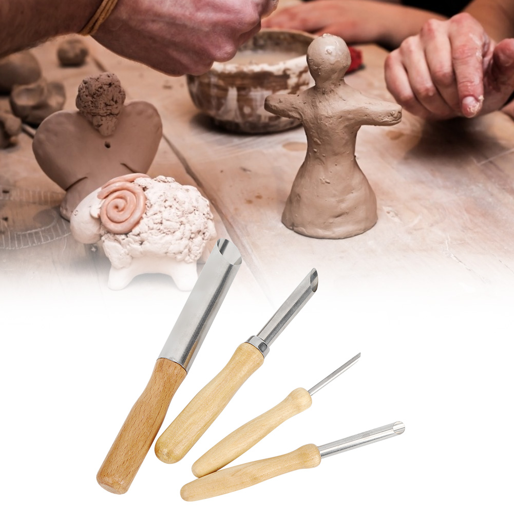 Set Mit 4 Schneid- Und Bohrwerkzeugen Für Töpferei, Holzgriff, Kreisstempel Für Ton, Modellier- Und Bohrwerkzeuge