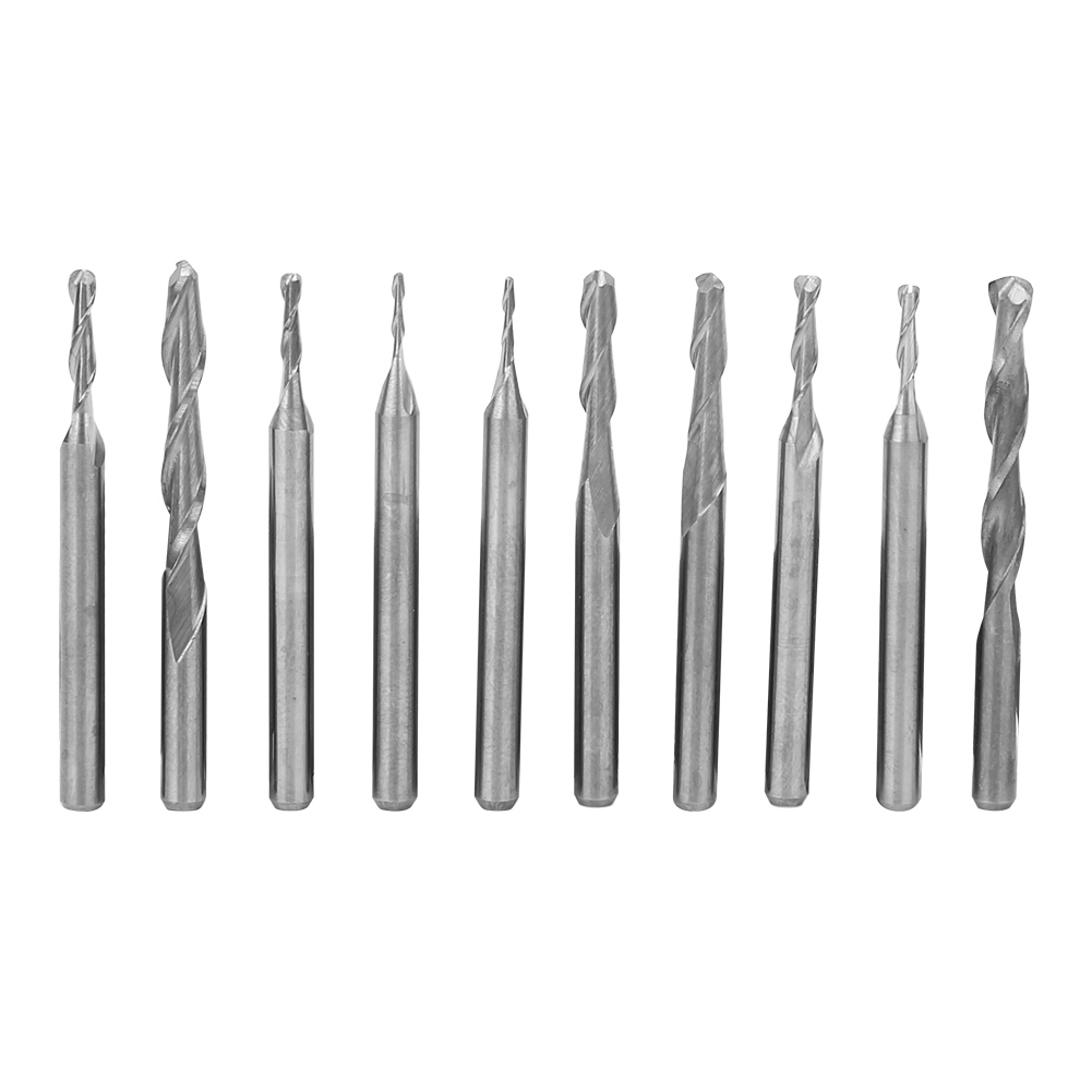 10-teiliger Vollhartmetall-schaftfräsersatz, Spiralförmiger Kugelkopf Für Graviermaschinen, Durchmesser 1,0–3,175 Mm, Hartmetall-schneidwerkzeug
