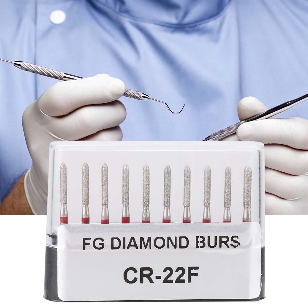 Packung Mit 10 Cr-22f Diamant-dentalbohrern Aus Edelstahl, 1,6 Mm Rundschaft, Für Den Professionellen Einsatz