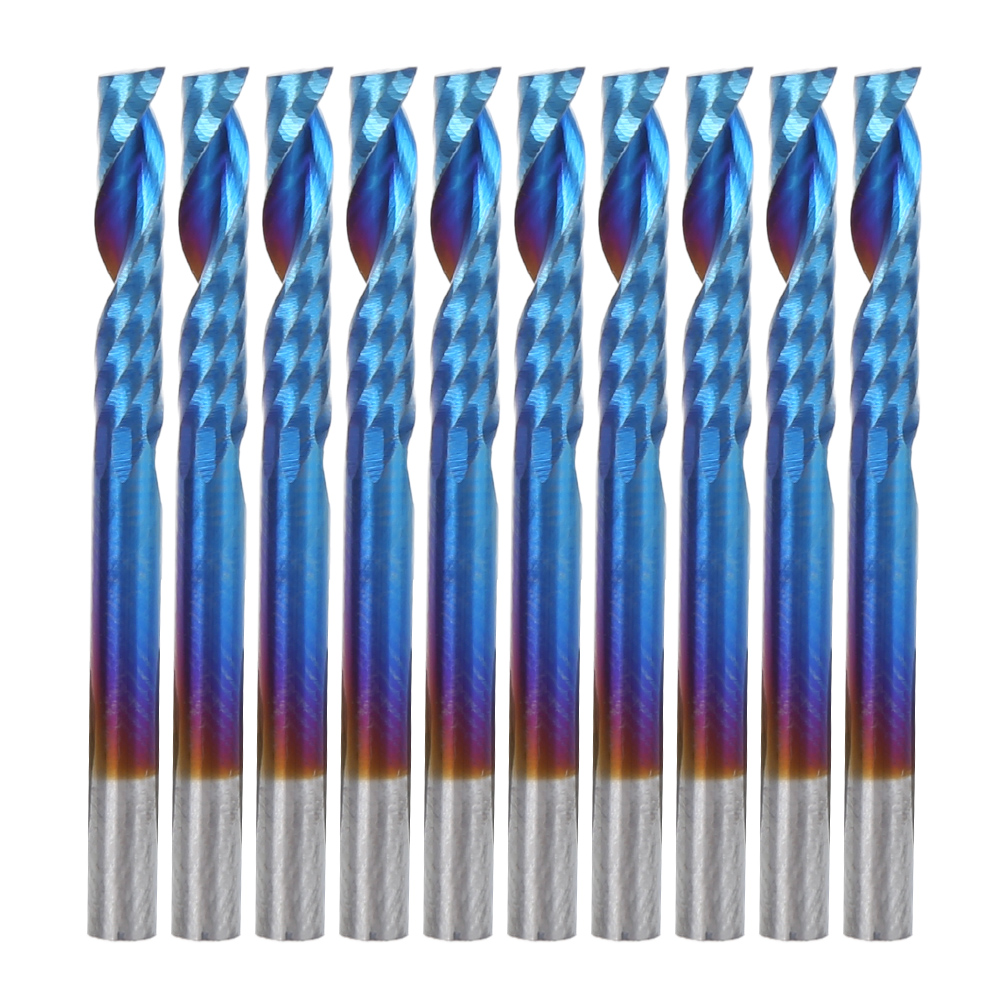 10 Vollhartmetall-spiralfräser, Einschneidig, Blau, Nanobeschichtet, 3,175 Mm