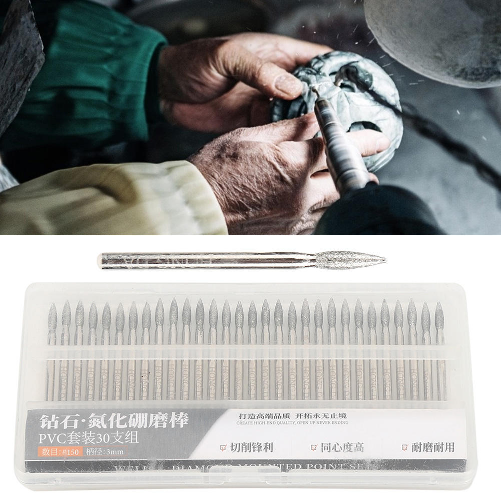 30 Stück 150er Körnung 3 Mm Diamantbohrer Für Elektrische Gravierer, Zubehör Für Jade- Und Steinbearbeitung, Rotationspolierfräser