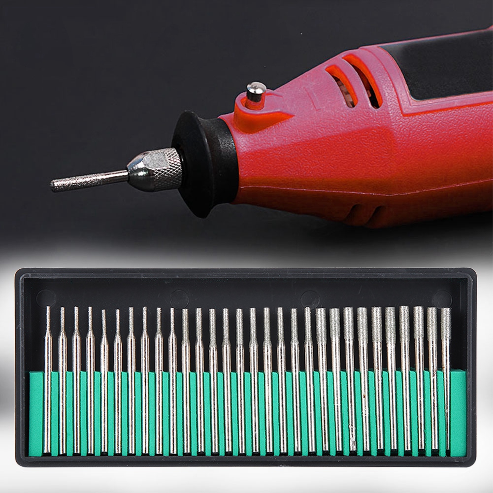 Set Mit 30 Diamantpolieraufsätzen Zum Gravieren, Zylindrischer Kopf 1/2/3 Mm, Bohrzubehör, Schnitzwerkzeug, Feinschleifset