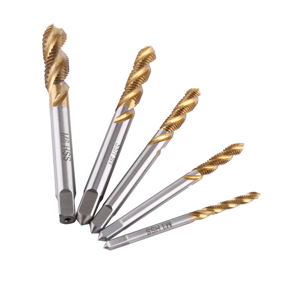 Satz Mit 5 Titanbeschichteten Hss-gewindebohrern, Spiralgewinde M3 M4 M5 M6 M8, Handgewindebohrer