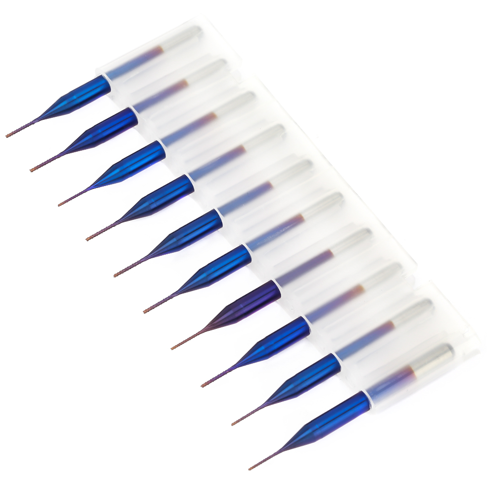 10 Blau Beschichtete Hartmetall-kegelfräser, Gravierfräser Für Leiterplattenmaschinen, 0,6 Mm Durchmesser
