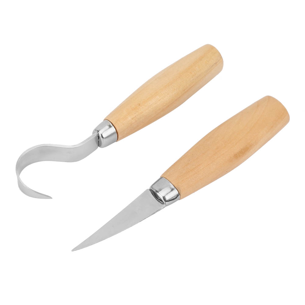Set Aus 2 Holzschnitzmessern Aus Edelstahl, Holzbearbeitungswerkzeuge, Gebogene Und Gerade Klingen